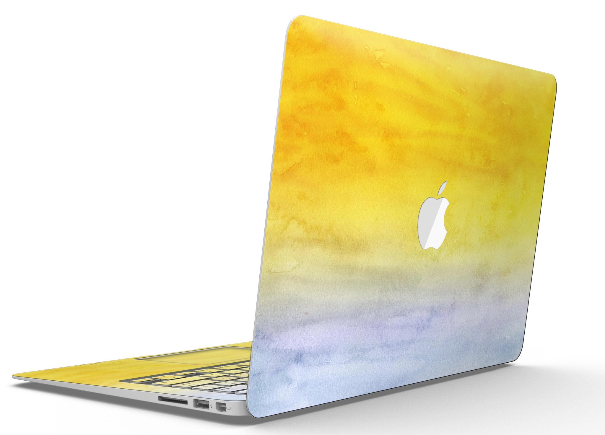 Blotted Gold 42 Absorbed Watercolor Texture MacBook Air Skin Kit showcasing vibrant watercolor design on a sleek MacBook Air.