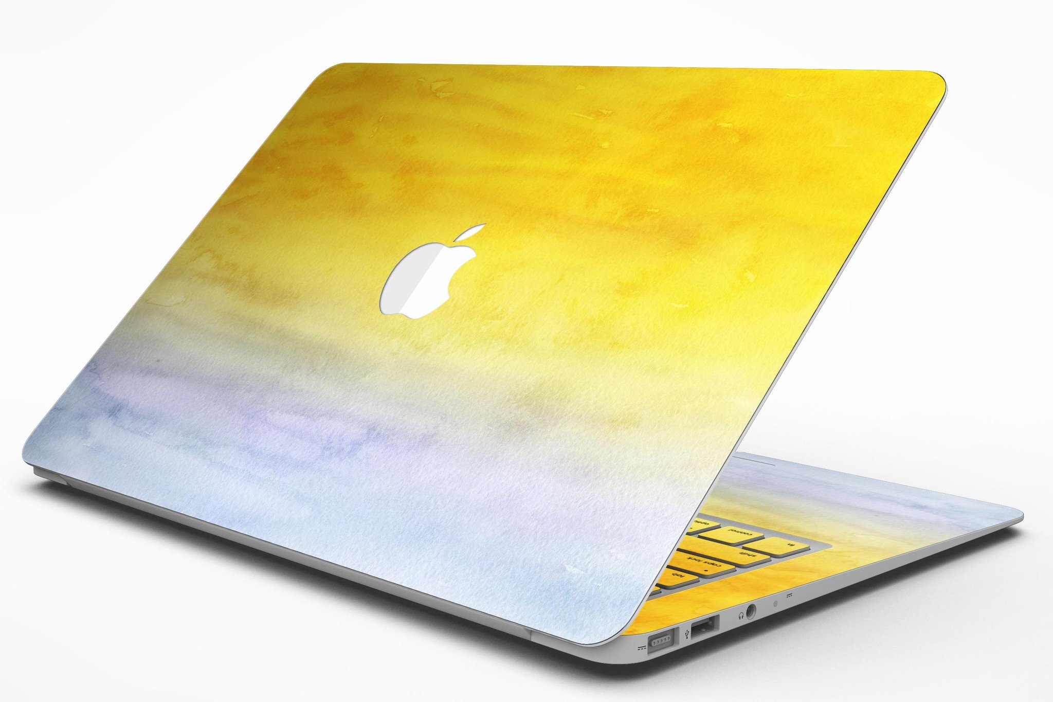 Blotted Gold 42 Absorbed Watercolor Texture MacBook Air Skin Kit showcasing vibrant watercolor design on a sleek MacBook Air.