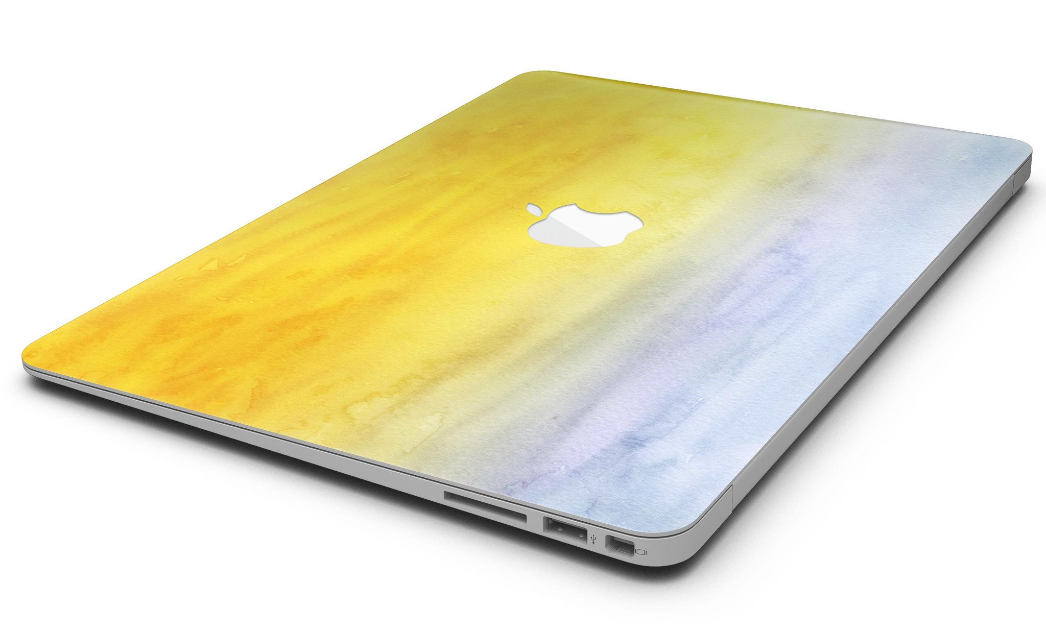 Blotted Gold 42 Absorbed Watercolor Texture MacBook Air Skin Kit showcasing vibrant watercolor design on a sleek MacBook Air.