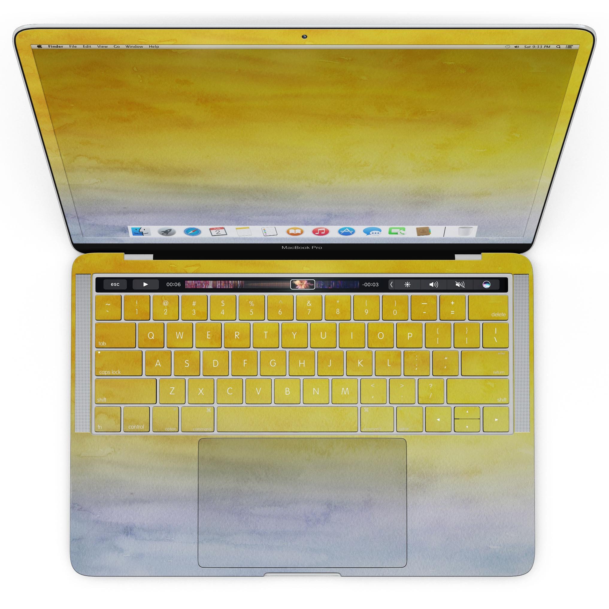 Blotted Gold 42 Absorbed Watercolor Texture skin for MacBook Pro, showcasing vibrant colors and a sleek design.