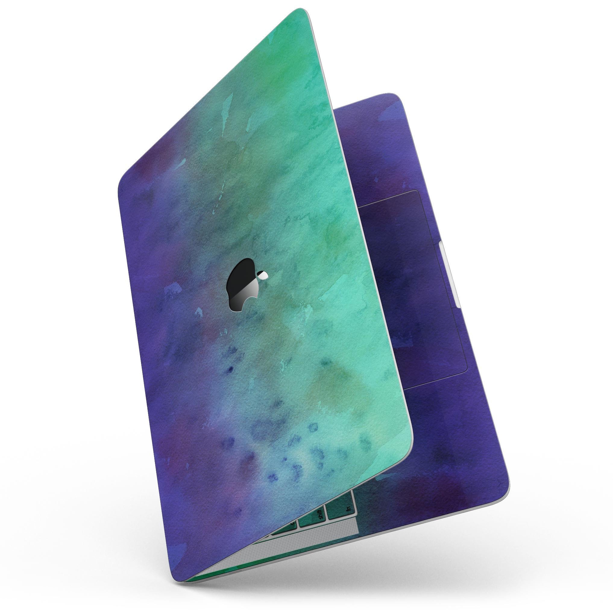 Blotted Green 97 Absorbed Watercolor Texture skin for 13" MacBook Pro without Touch Bar, showcasing vibrant colors and a sleek design.