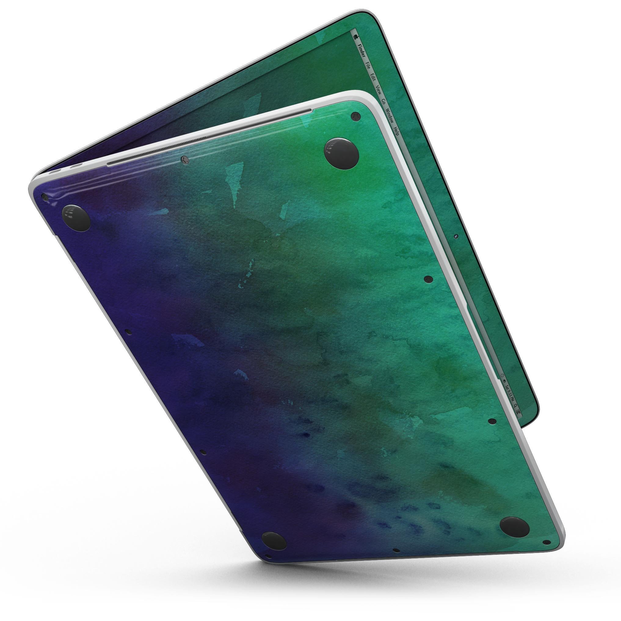 Blotted Green 97 Absorbed Watercolor Texture skin for 13" MacBook Pro without Touch Bar, showcasing vibrant colors and a sleek design.