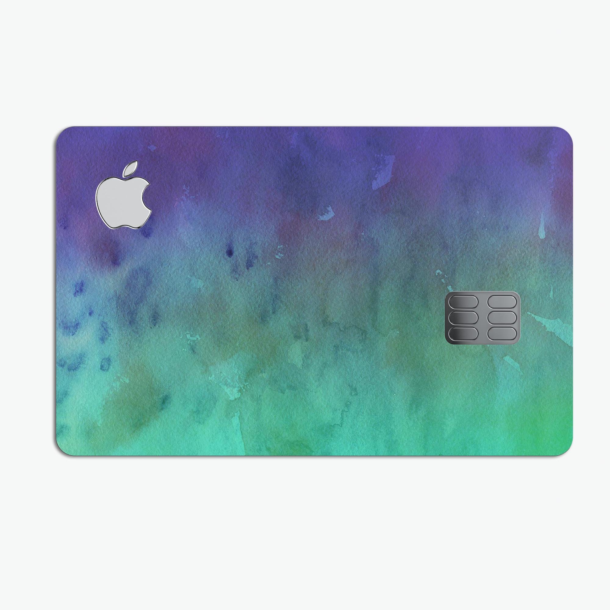 Blotted Green 97 Absorbed Watercolor Texture skin for Apple Card, showcasing vibrant colors and premium vinyl material.