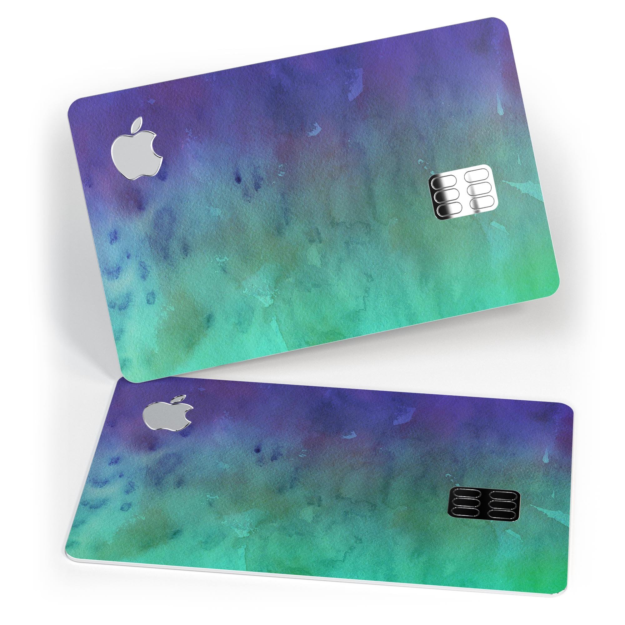 Blotted Green 97 Absorbed Watercolor Texture skin for Apple Card, showcasing vibrant colors and premium vinyl material.