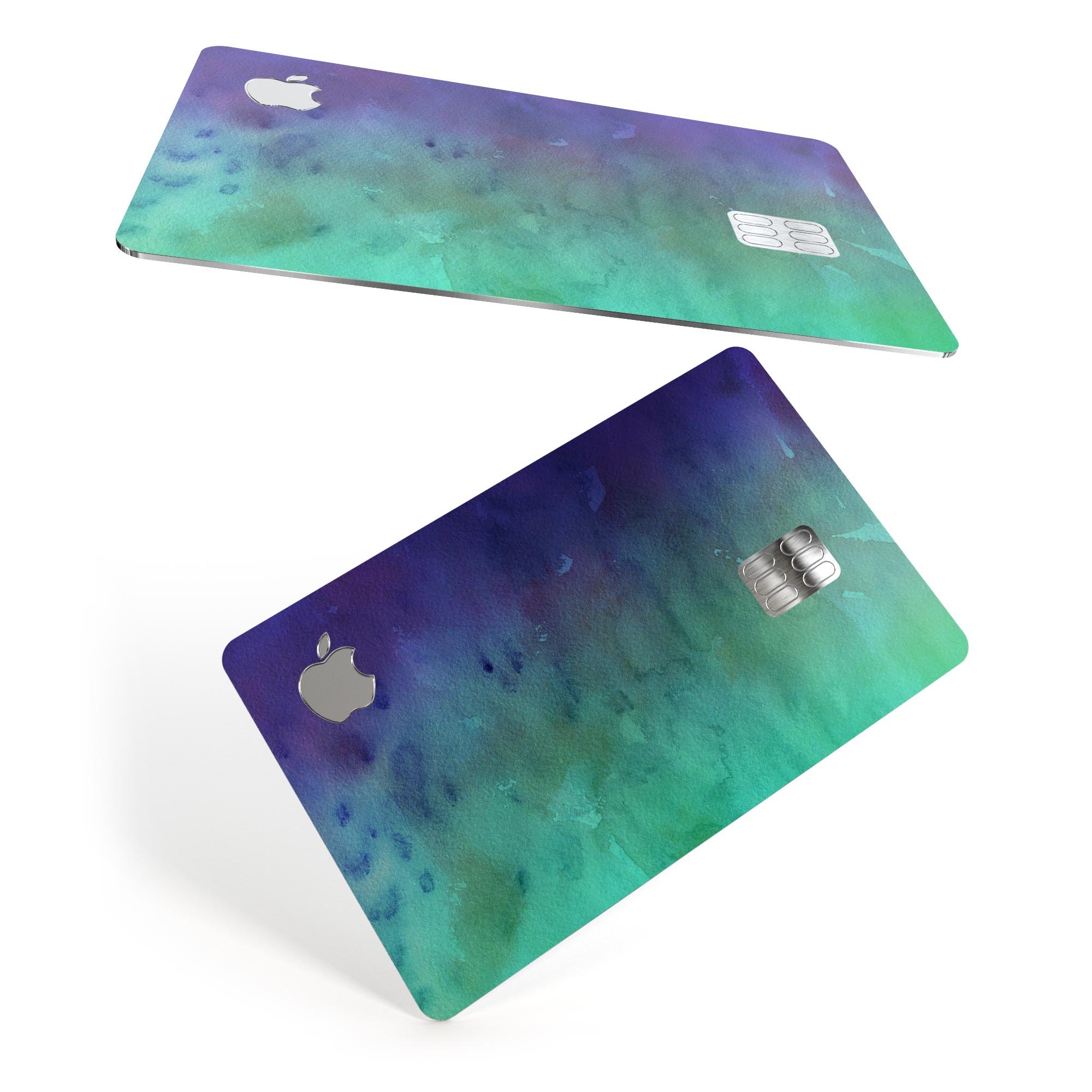 Blotted Green 97 Absorbed Watercolor Texture skin for Apple Card, showcasing vibrant colors and premium vinyl material.