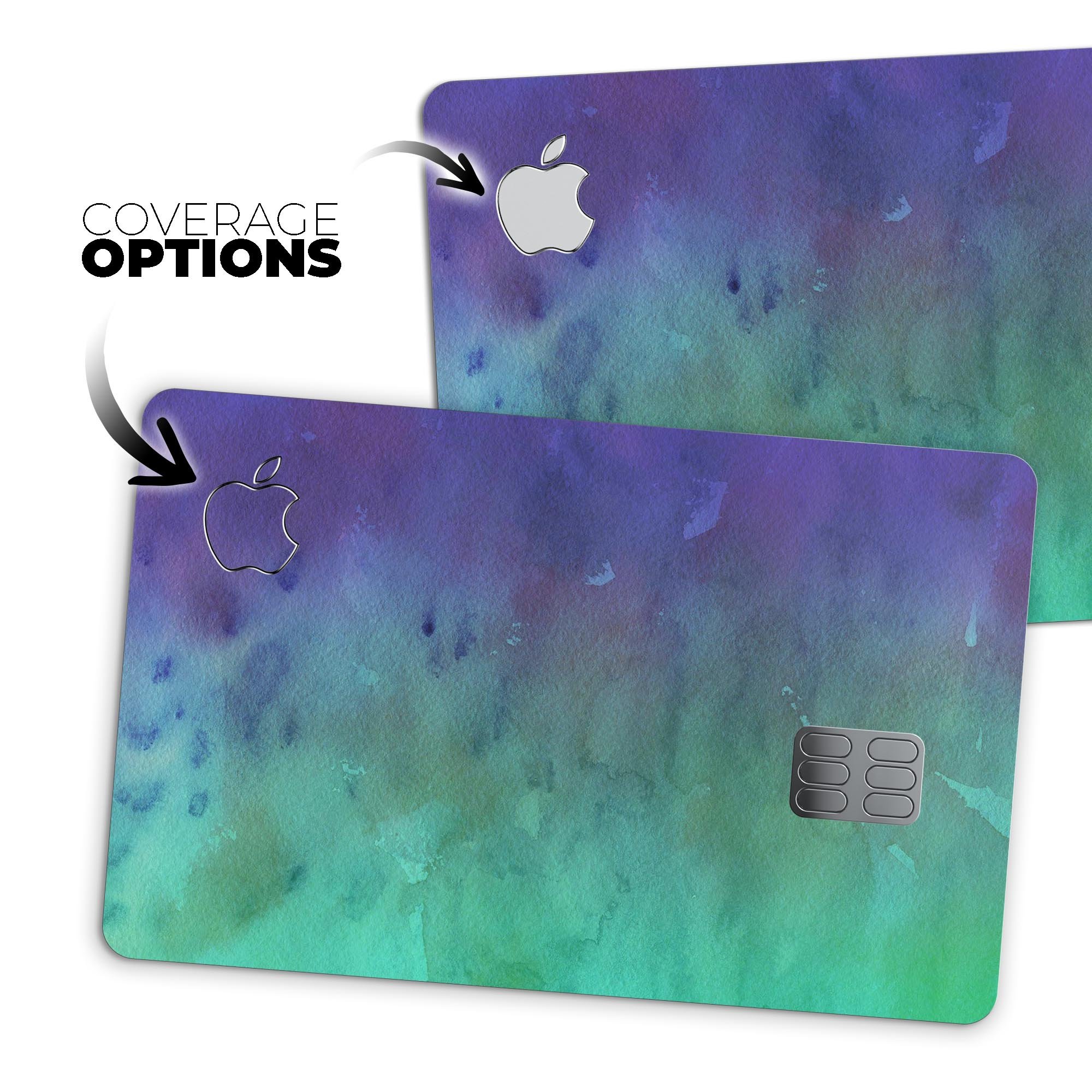 Blotted Green 97 Absorbed Watercolor Texture skin for Apple Card, showcasing vibrant colors and premium vinyl material.