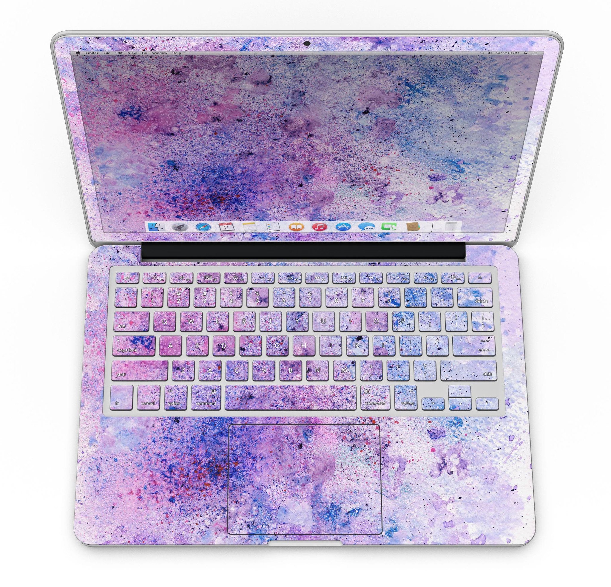 Blotted pink and purple textured skin for MacBook Pro with Retina Display, showcasing vibrant colors and a stylish design.