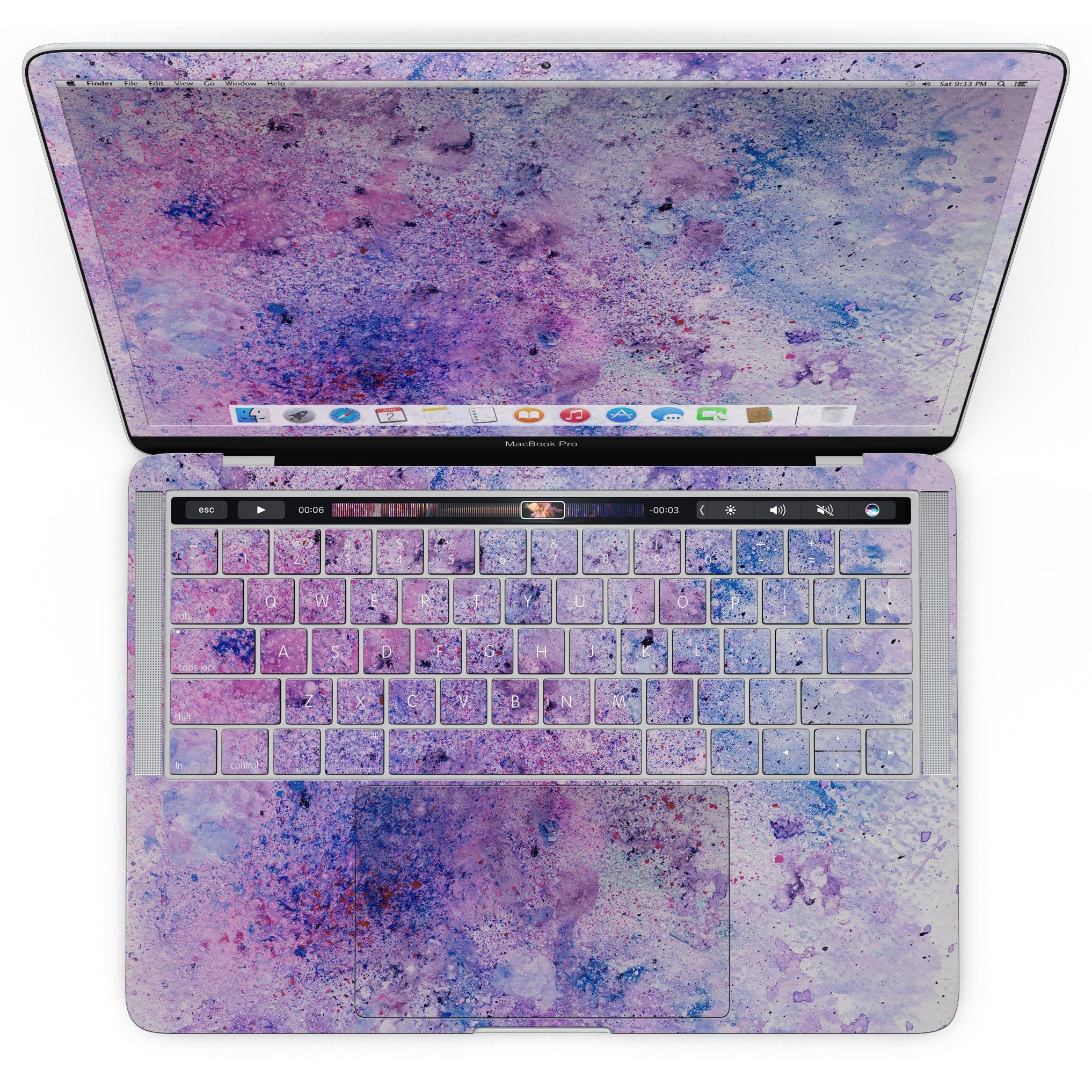 Blotted Pink and Purple Texture skin for MacBook Pro with Touch Bar, showcasing vibrant colors and unique design.