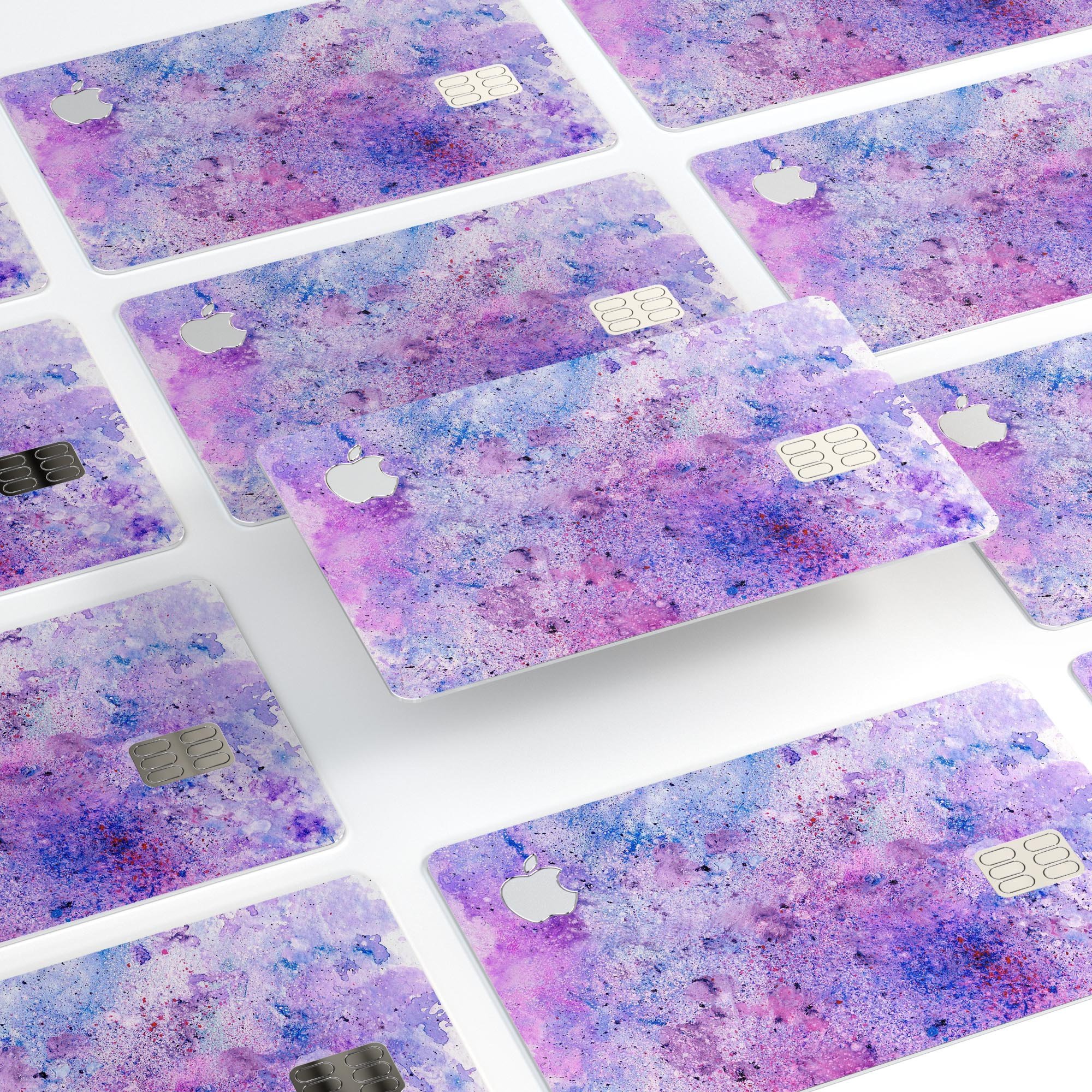 Blotted Pink and Purple Texture skin kit for Apple Card, showcasing vibrant colors and a protective design.