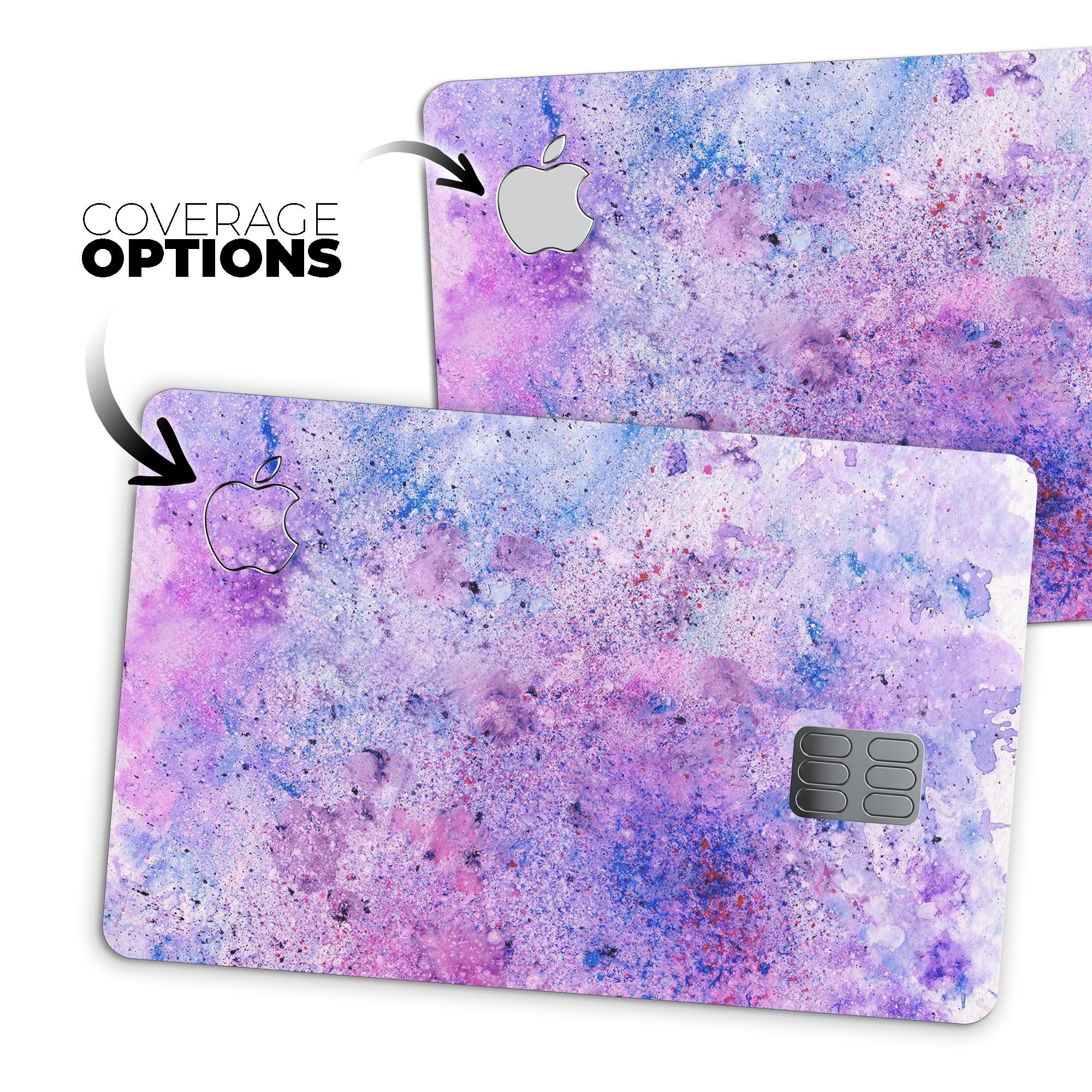 Blotted Pink and Purple Texture skin kit for Apple Card, showcasing vibrant colors and a protective design.