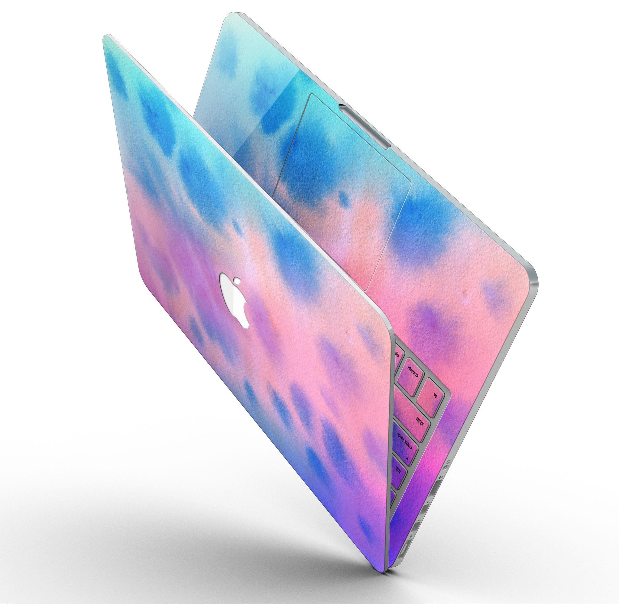 Blots 642 Absorbed Watercolor Texture skin applied to a MacBook Pro with Retina Display, showcasing vibrant colors and a stylish design.