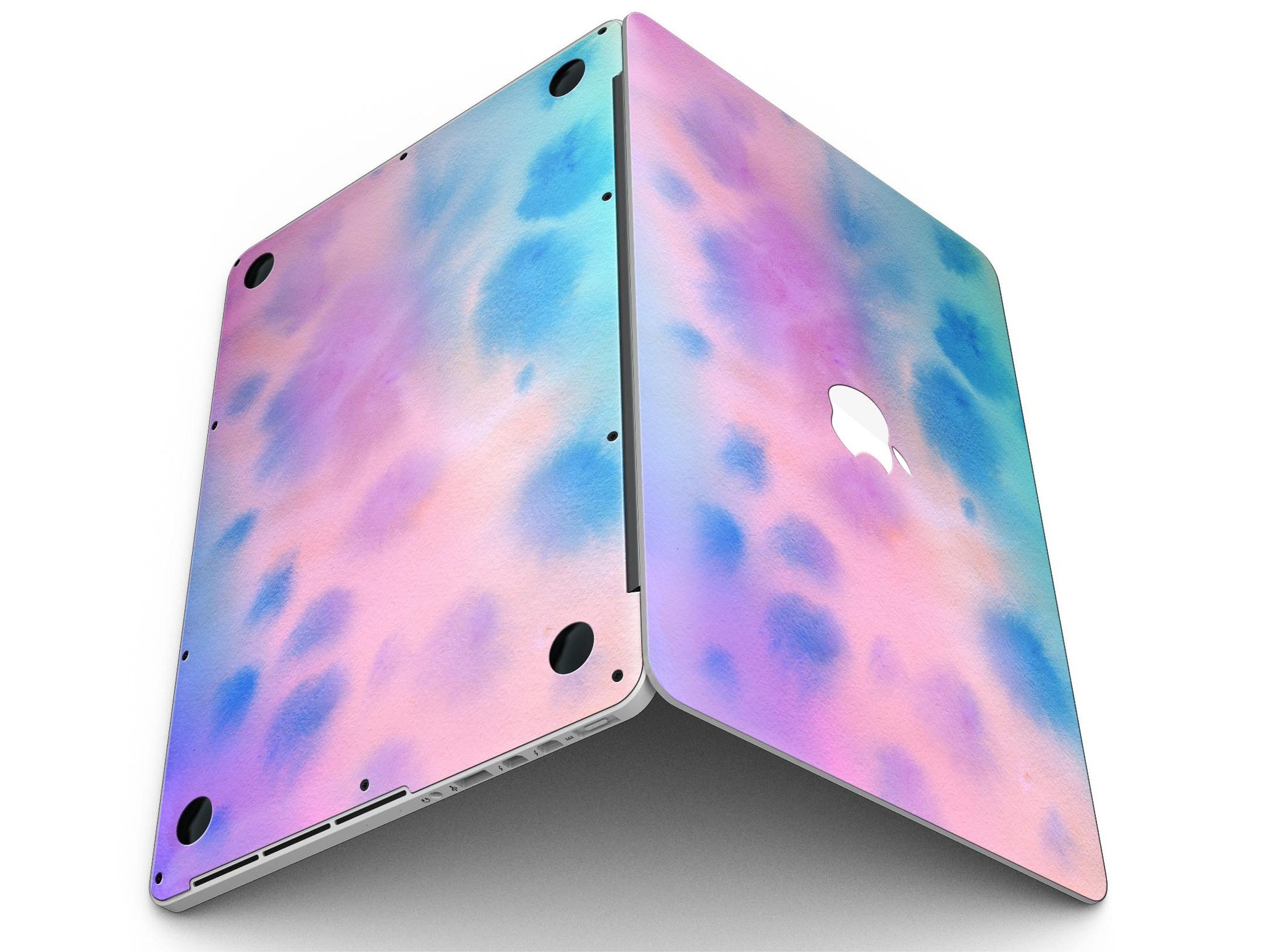 Blots 642 Absorbed Watercolor Texture skin applied to a MacBook Pro with Retina Display, showcasing vibrant colors and a stylish design.