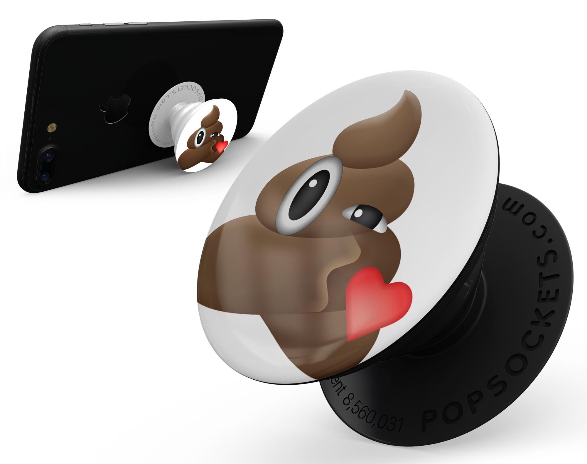 Blowing Kisses Poo Emoticon Emoji Skin Kit for PopSockets, featuring a playful design on a premium vinyl material.