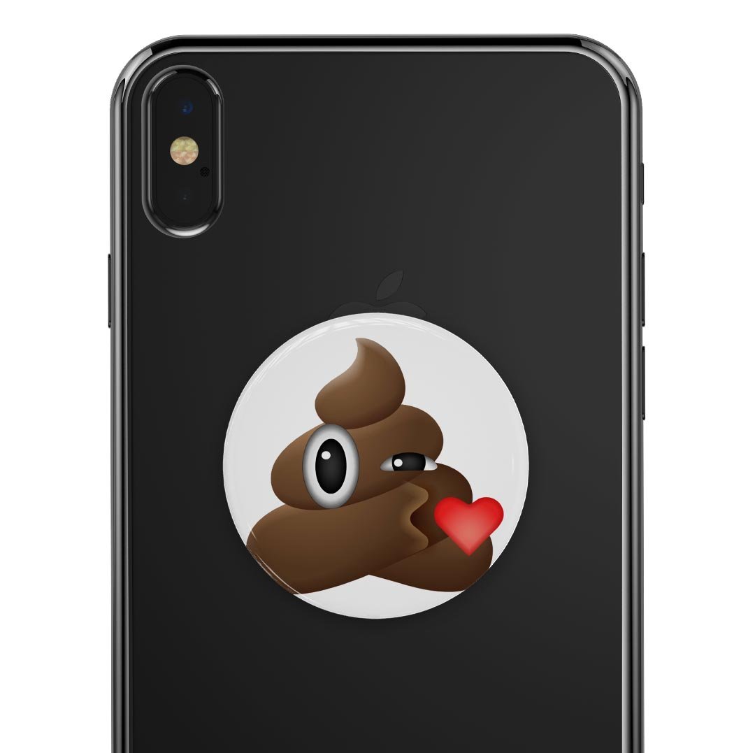 Blowing Kisses Poo Emoticon Emoji Skin Kit for PopSockets, featuring a playful design on a premium vinyl material.