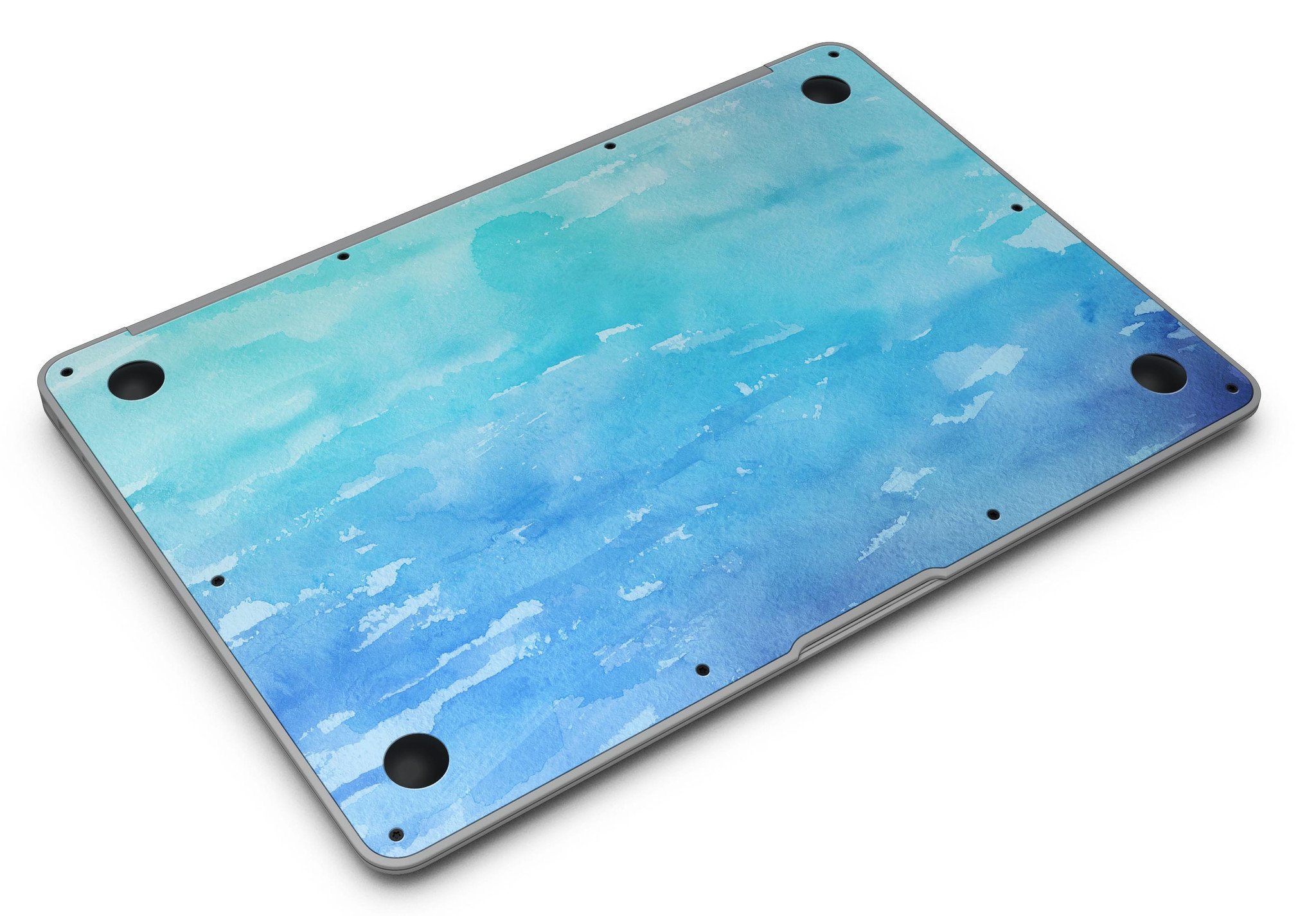 Blue 082 Absorbed Watercolor Texture MacBook Air Skin Kit showcasing vibrant watercolor design on a sleek MacBook Air.