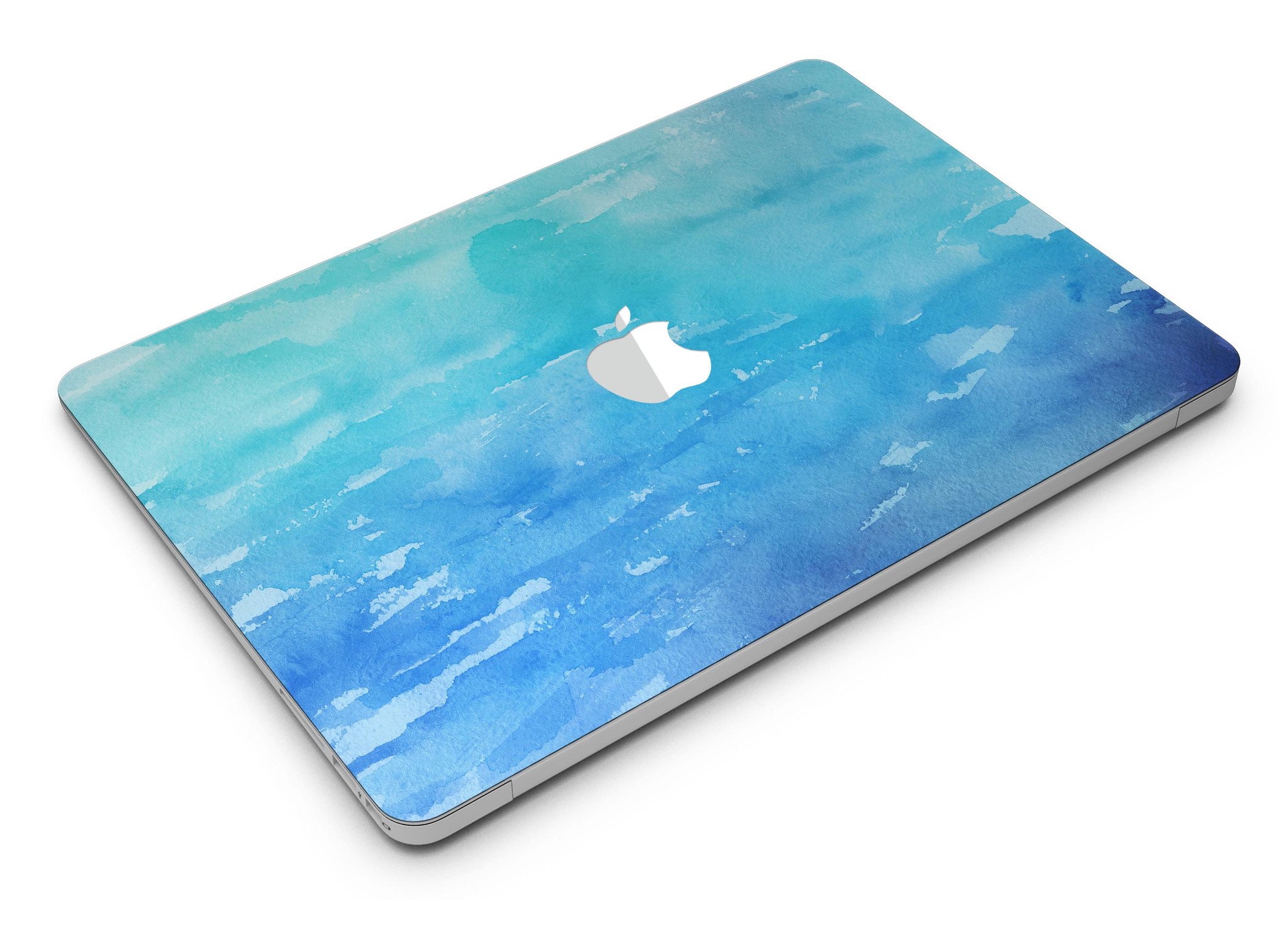 Blue 082 Absorbed Watercolor Texture MacBook Air Skin Kit showcasing vibrant watercolor design on a sleek MacBook Air.