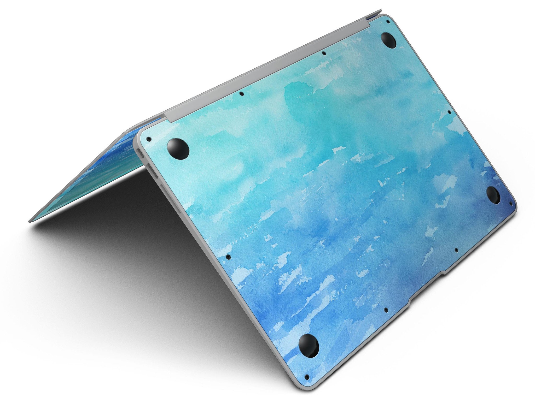 Blue 082 Absorbed Watercolor Texture MacBook Air Skin Kit showcasing vibrant watercolor design on a sleek MacBook Air.