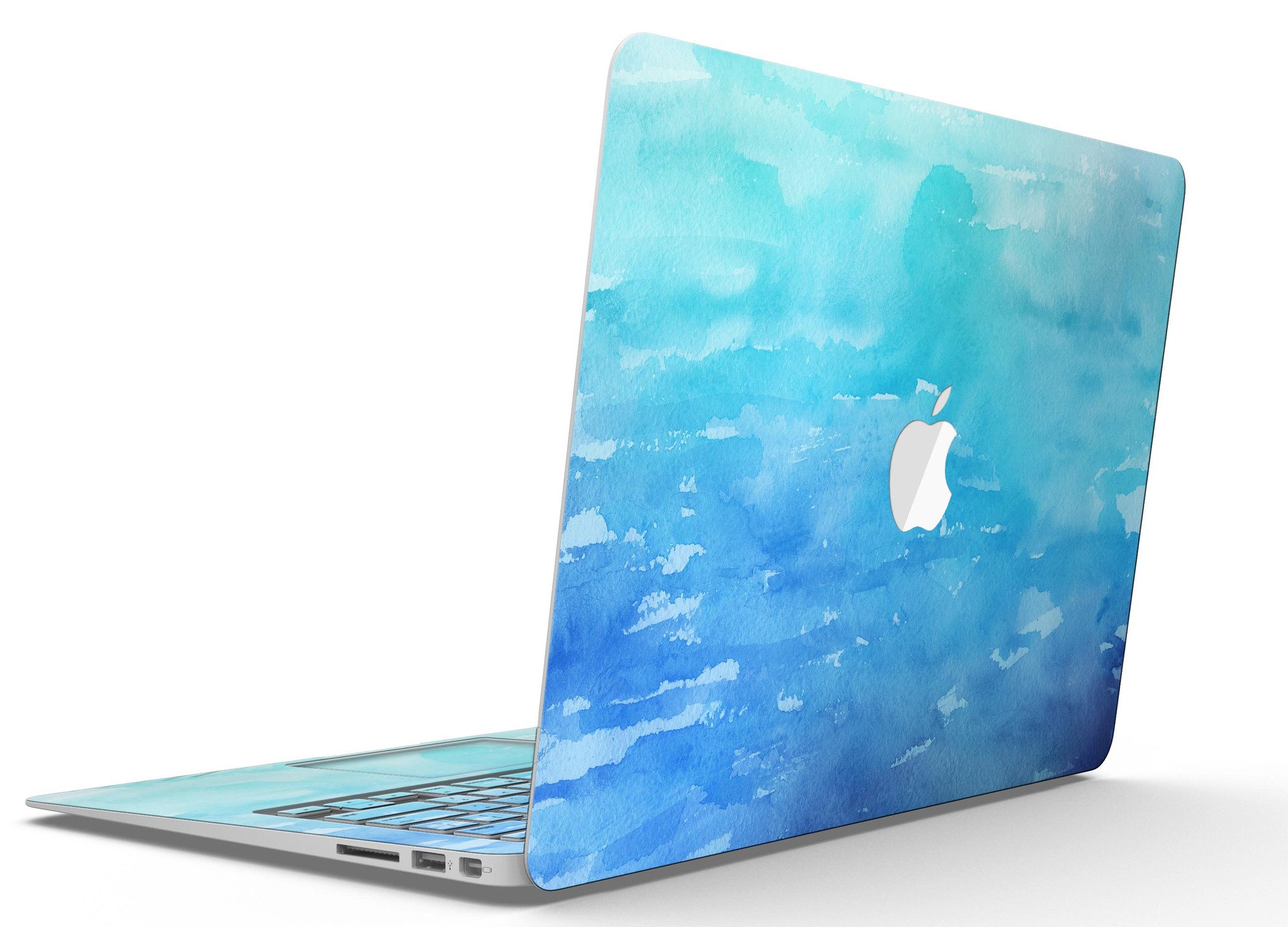 Blue 082 Absorbed Watercolor Texture MacBook Air Skin Kit showcasing vibrant watercolor design on a sleek MacBook Air.