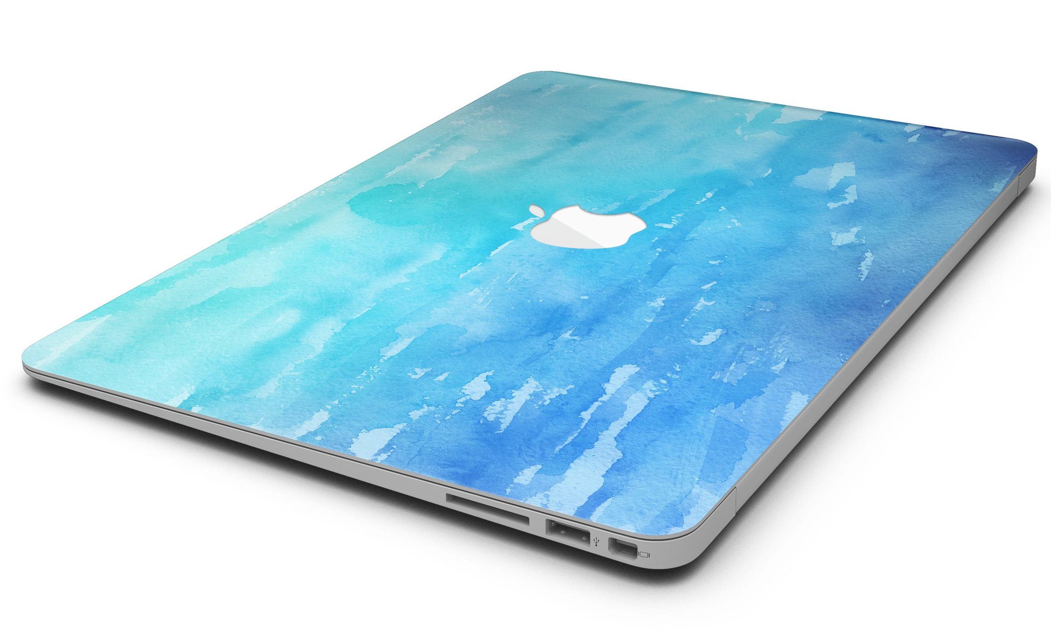 Blue 082 Absorbed Watercolor Texture MacBook Air Skin Kit showcasing vibrant watercolor design on a sleek MacBook Air.