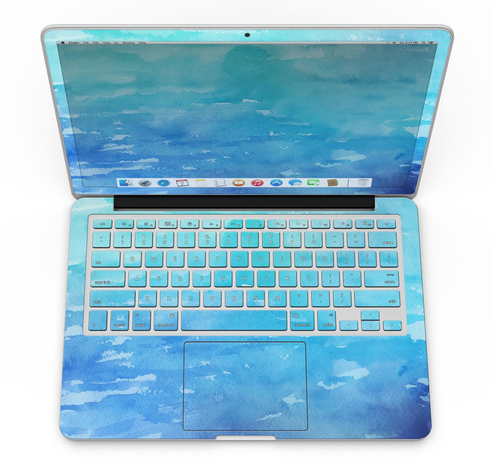 Blue 082 Absorbed Watercolor Texture skin for MacBook Pro with Retina Display, showcasing vibrant colors and a sleek design.