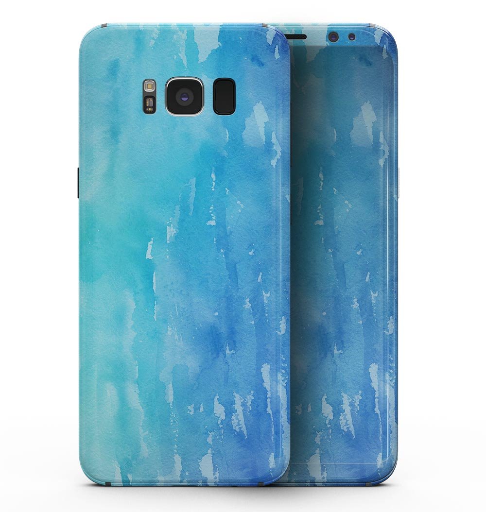 Samsung Galaxy S8 with Blue 082 Absorbed Watercolor Texture skin, showcasing vibrant colors and a sleek design.