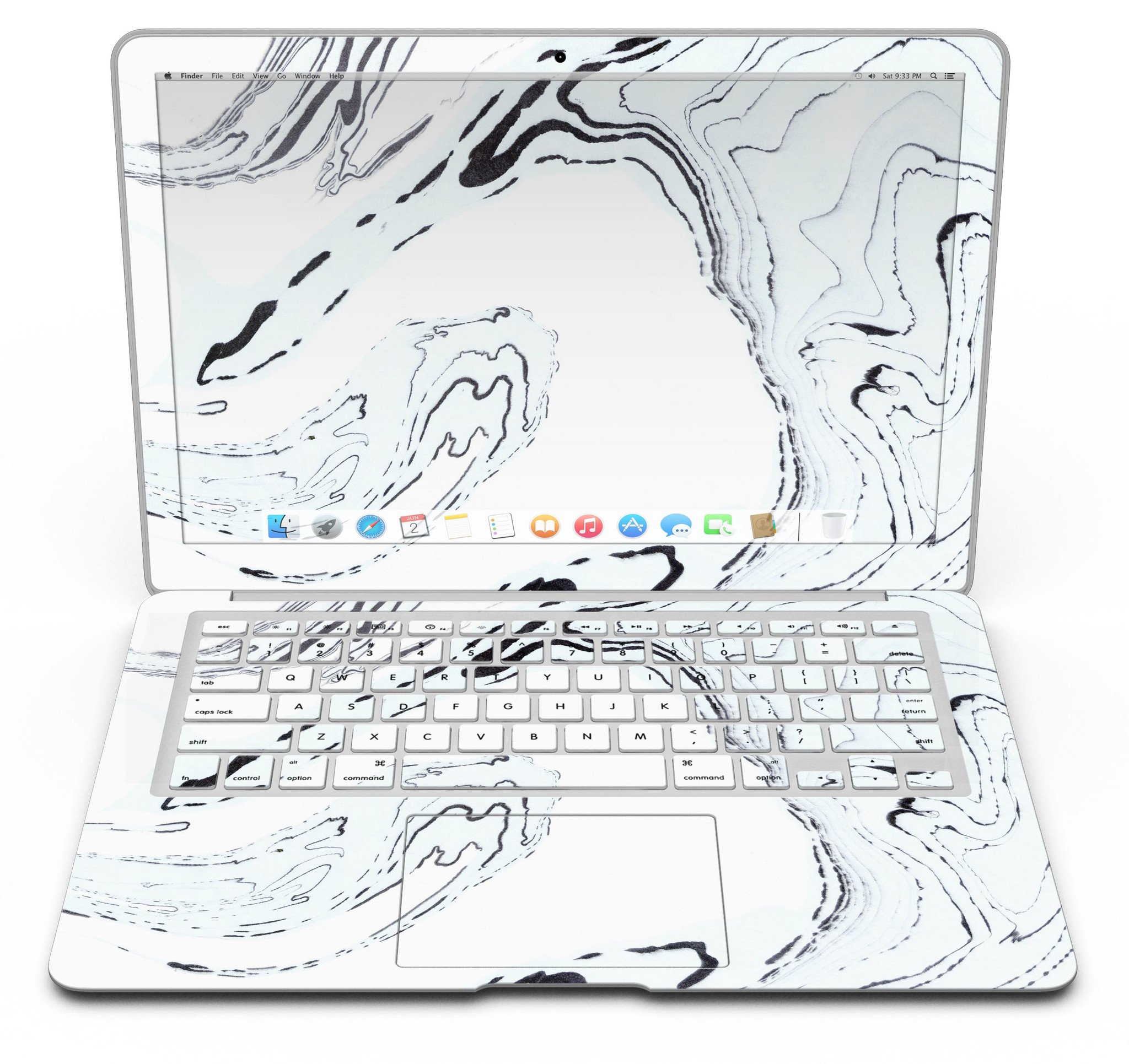 Blue 19 Textured Marble skin applied to a MacBook Air, showcasing its stylish design and premium finish.