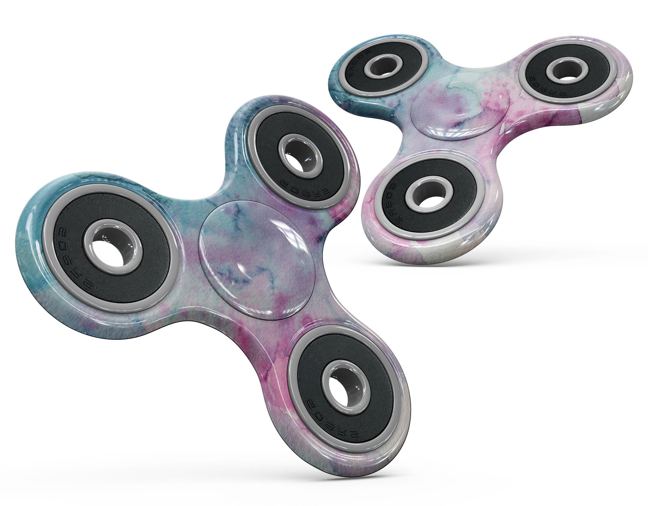 Blue 2 Absorbed Watercolor Texture Skin-Kit for fidget spinner, showcasing vibrant colors and a smooth finish.