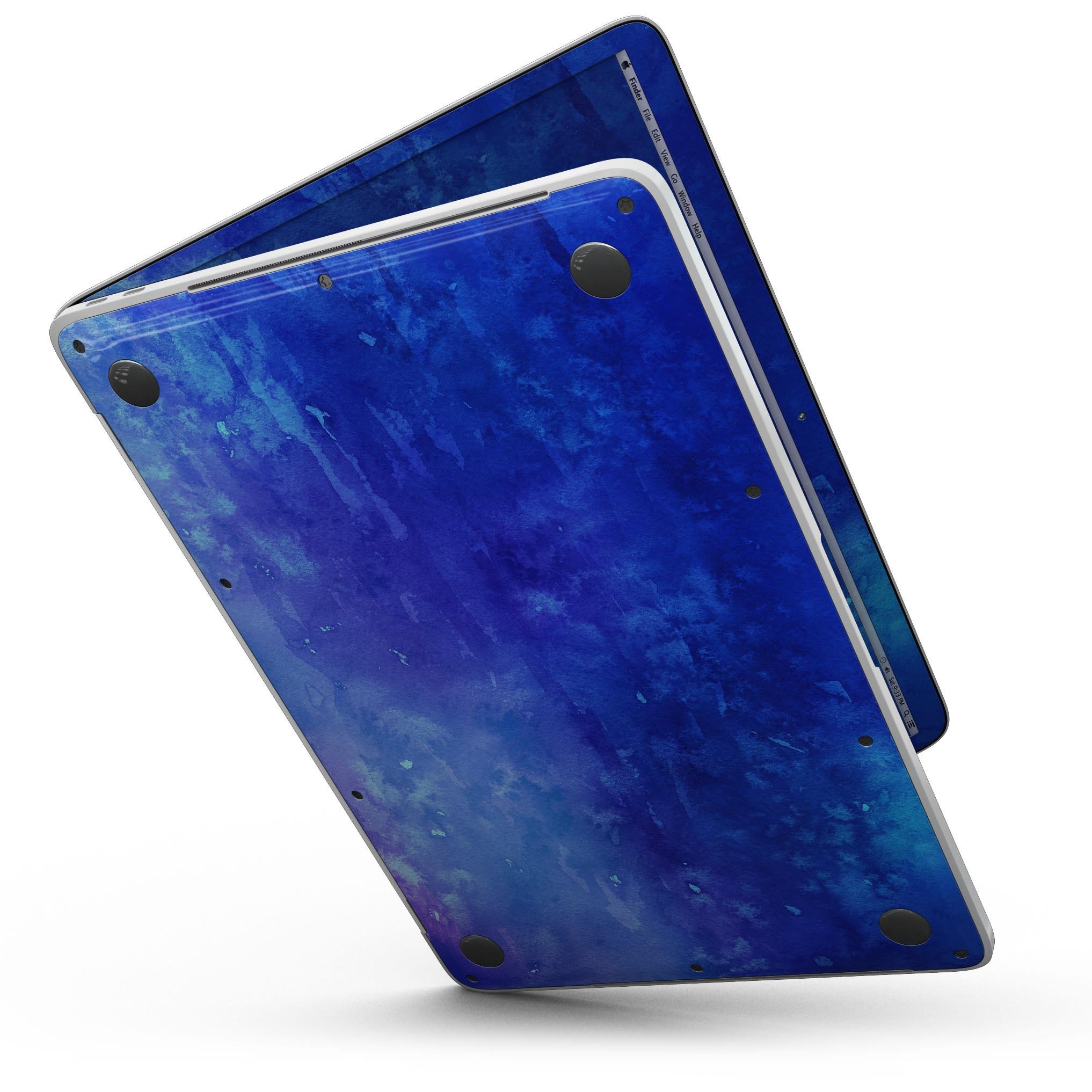 Blue 275 Absorbed Watercolor Texture skin for 13" MacBook Pro without Touch Bar, showcasing vibrant colors and artistic design.