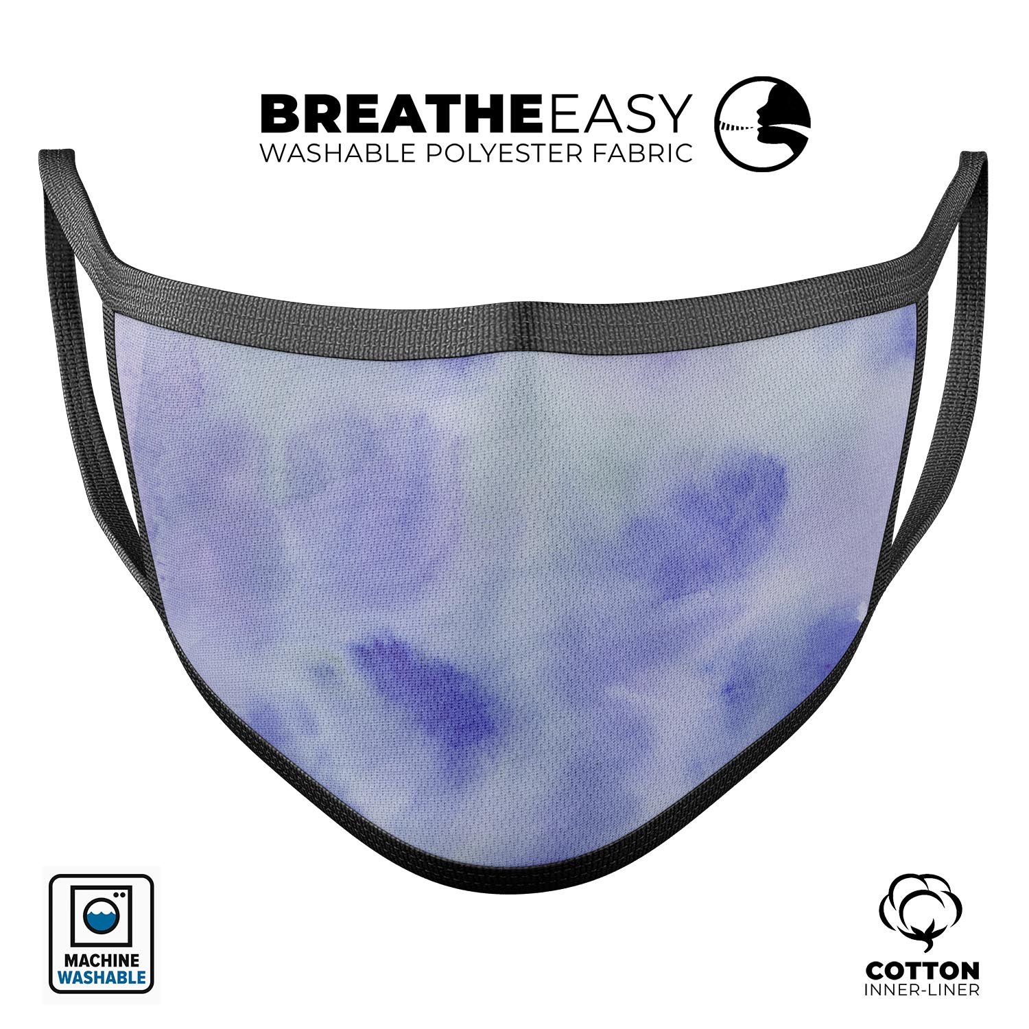 Blue 3 Absorbed Watercolor Texture face mask, showcasing vibrant colors and adjustable ear loops for a comfortable fit.