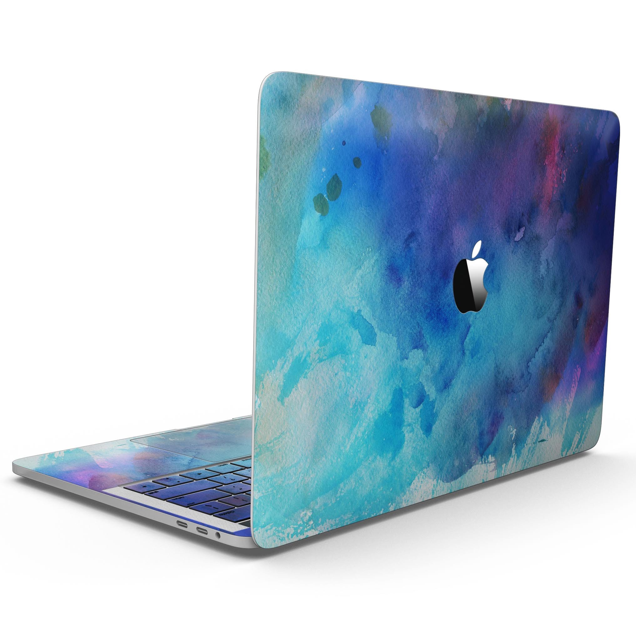 Blue 34222 Absorbed Watercolor Texture skin for 13" MacBook Pro without Touch Bar, showcasing vibrant colors and a sleek design.