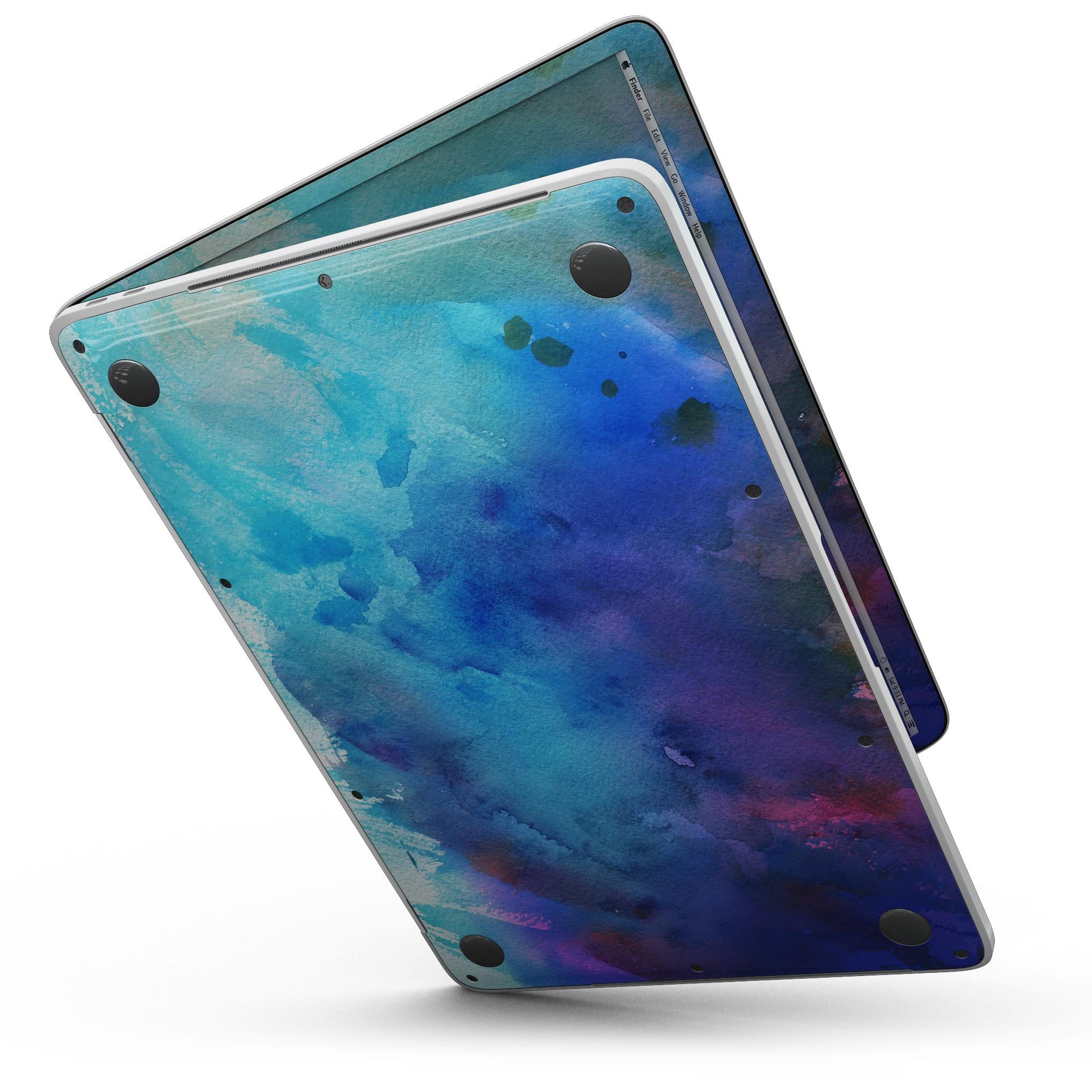 Blue 34222 Absorbed Watercolor Texture skin for 13" MacBook Pro without Touch Bar, showcasing vibrant colors and a sleek design.