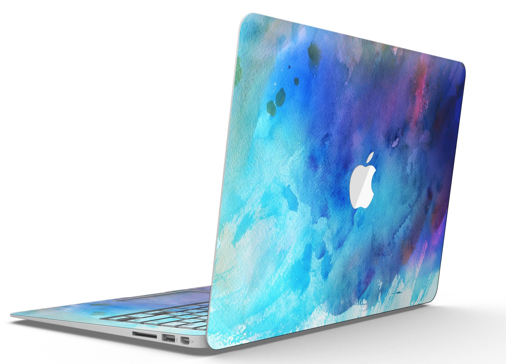 Blue 34222 Absorbed Watercolor Texture skin for MacBook Air, showcasing vibrant watercolor design on a sleek vinyl surface.