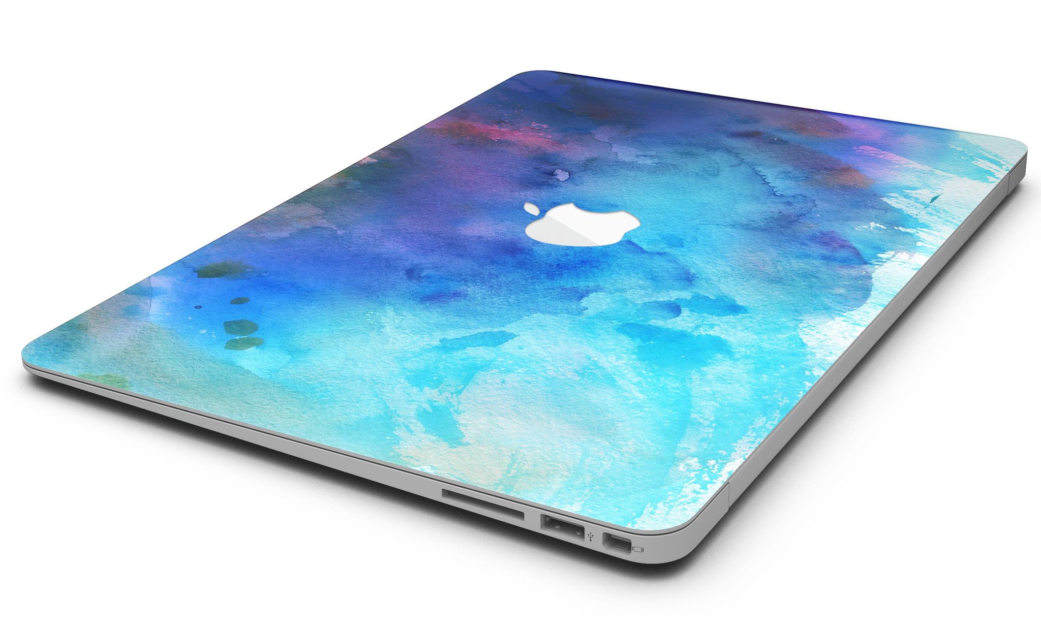 Blue 34222 Absorbed Watercolor Texture skin for MacBook Air, showcasing vibrant watercolor design on a sleek vinyl surface.