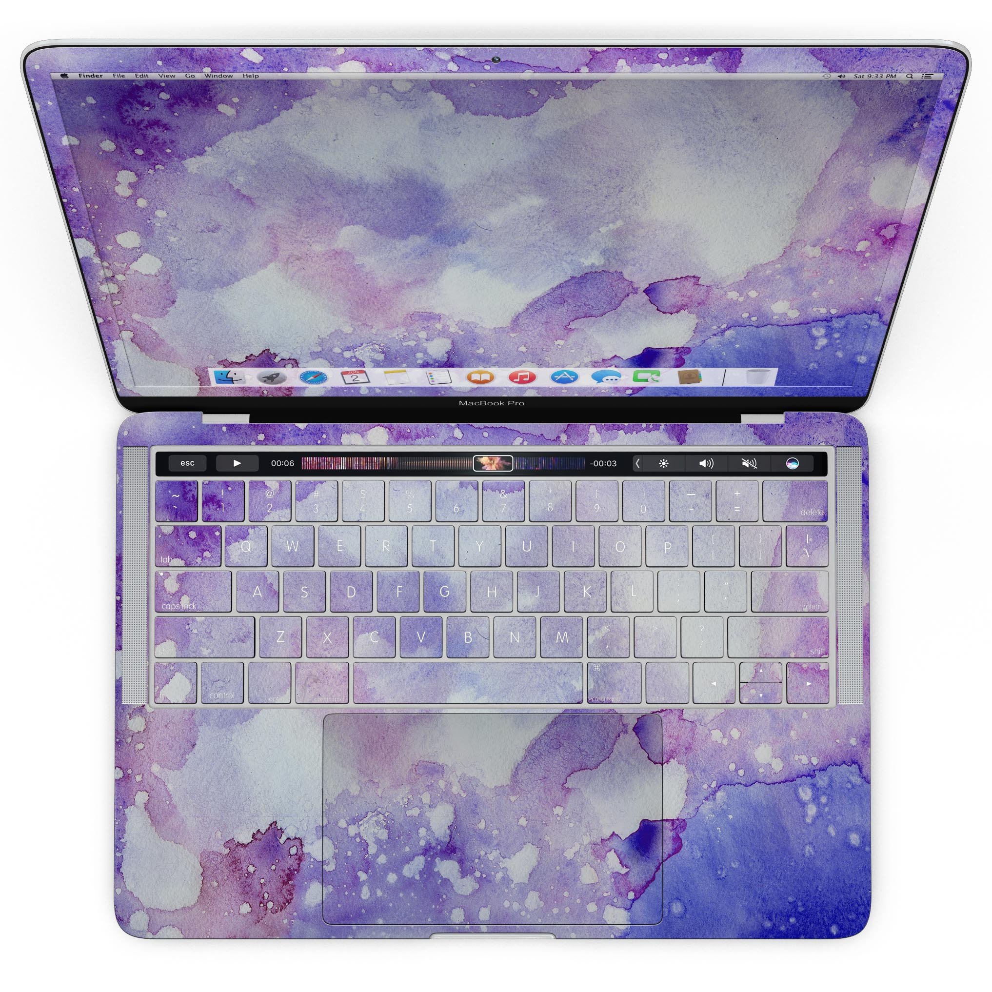 Blue 4 Absorbed Watercolor Texture skin for MacBook Pro with Touch Bar, showcasing vibrant colors and a stylish design.