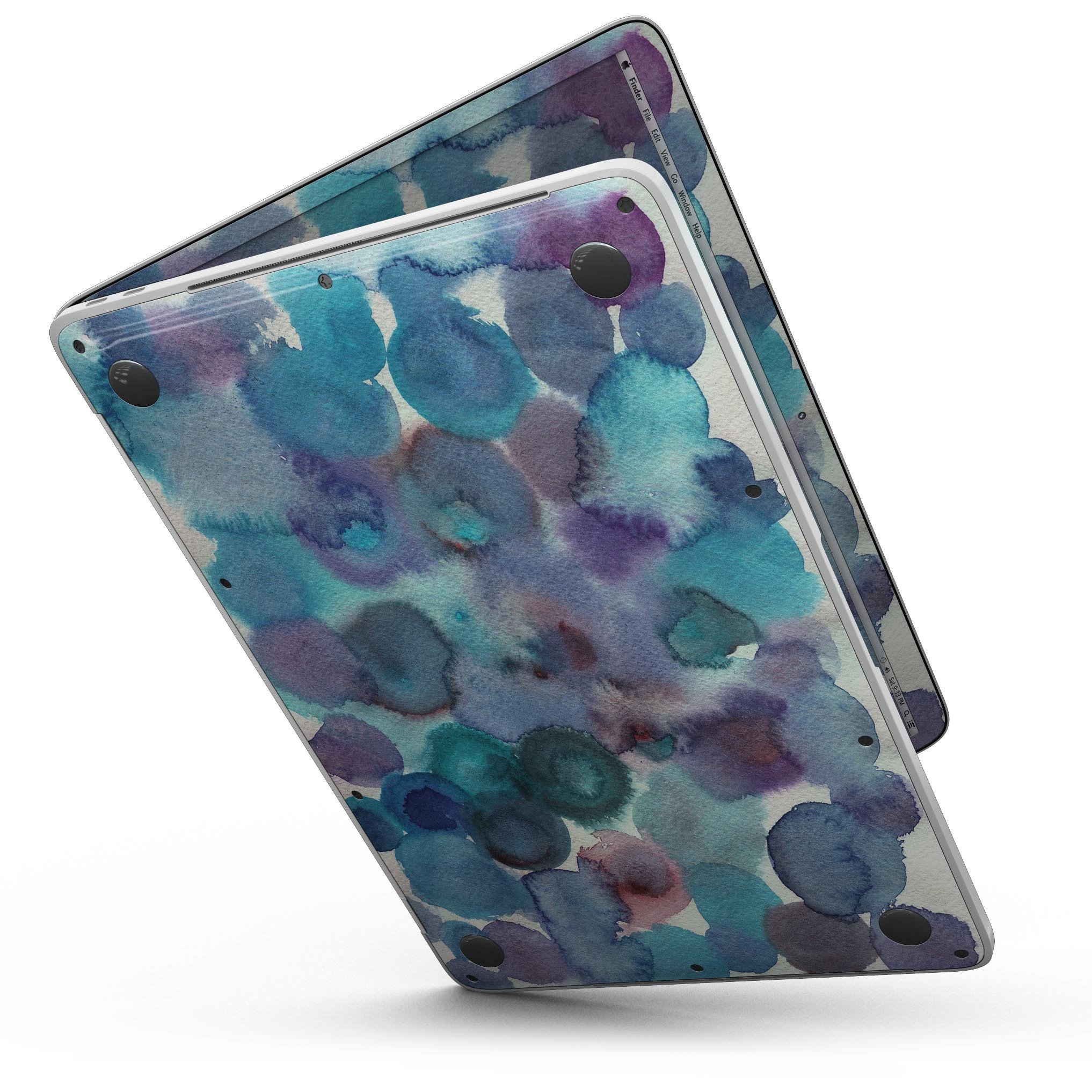 Blue 62 Absorbed Watercolor Texture skin for 13" MacBook Pro without Touch Bar, showcasing vibrant colors and artistic design.