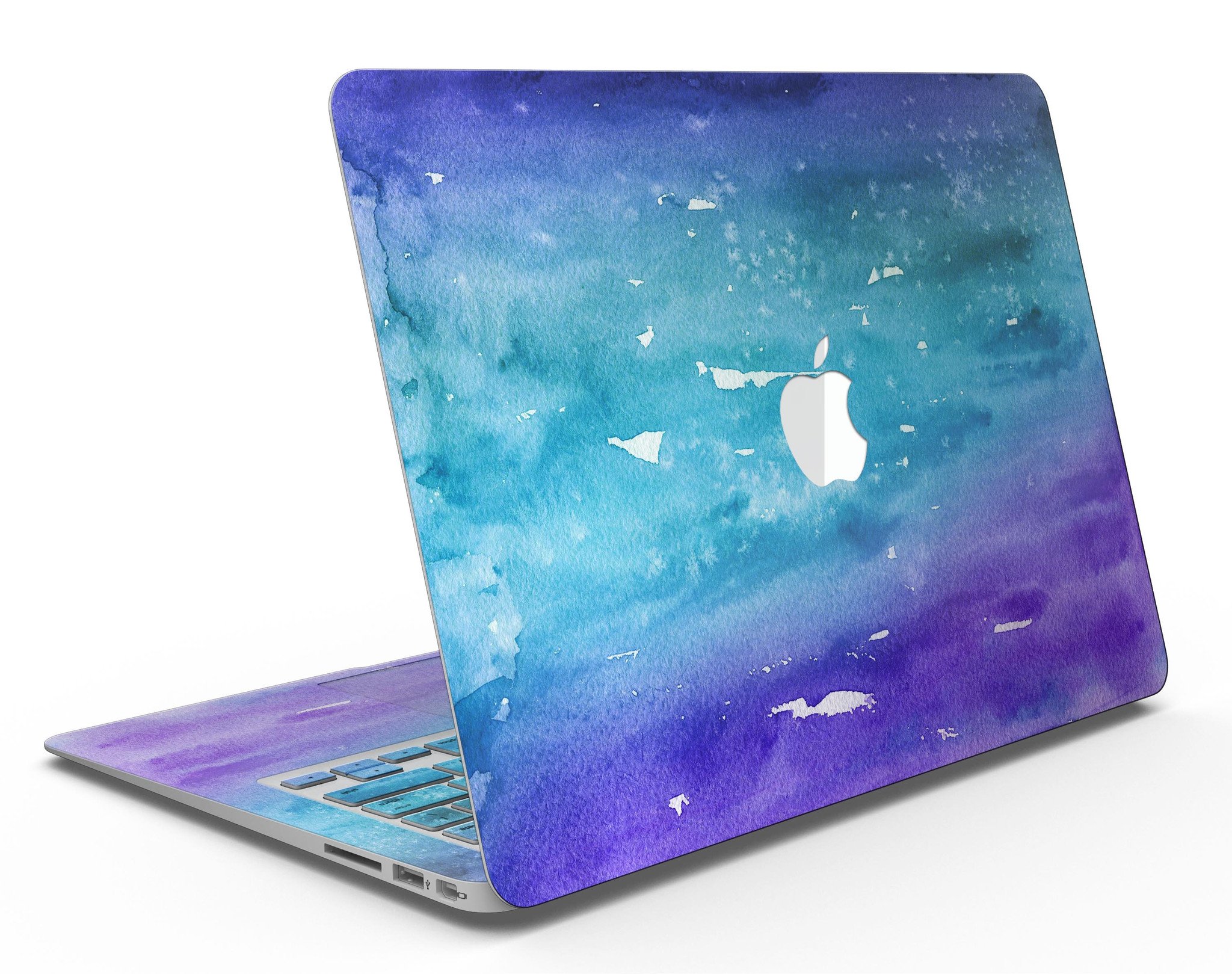 Blue 823 Absorbed Watercolor Texture MacBook Air skin, showcasing vibrant colors and a sleek design.