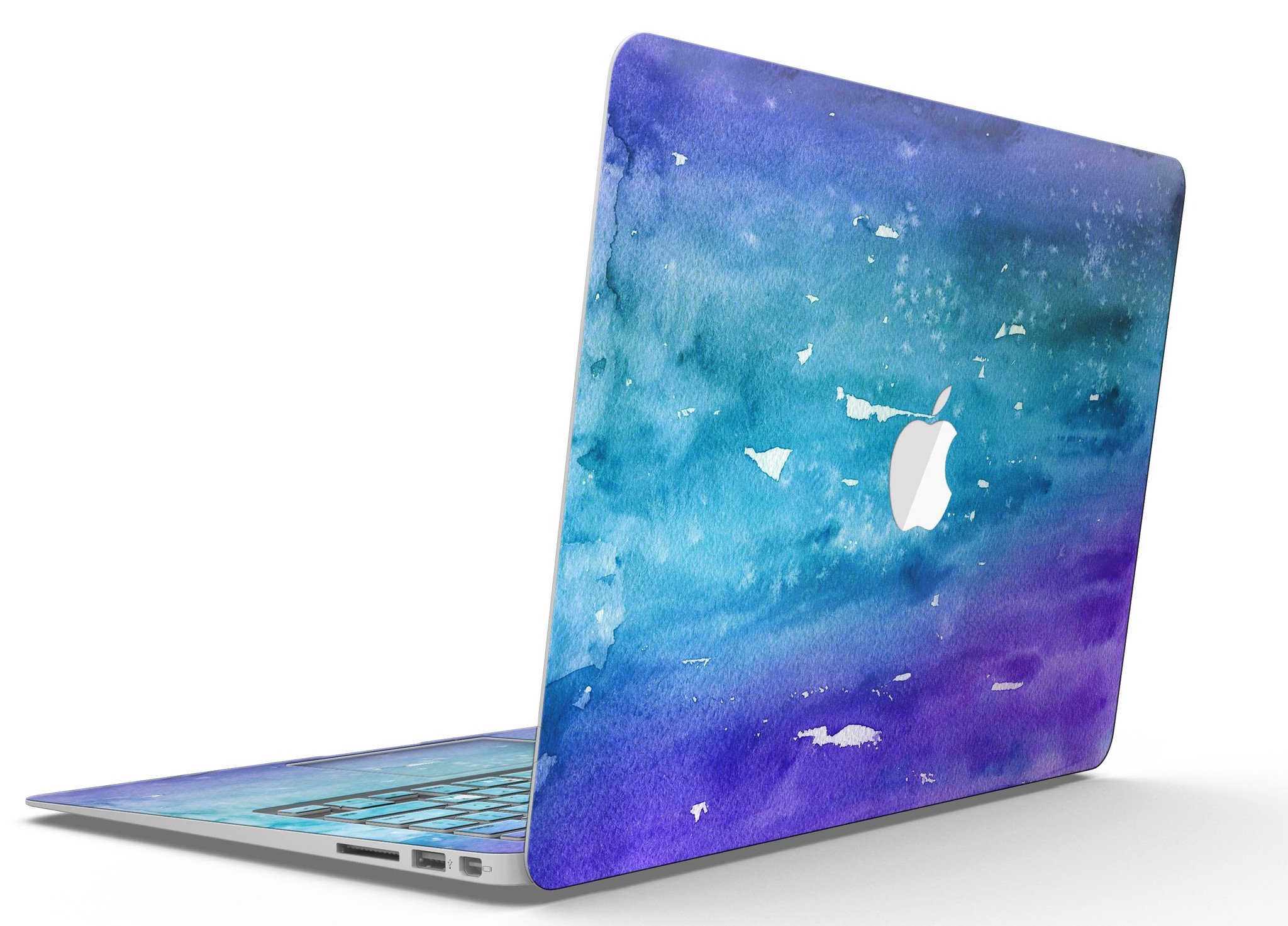 Blue 823 Absorbed Watercolor Texture MacBook Air skin, showcasing vibrant colors and a sleek design.