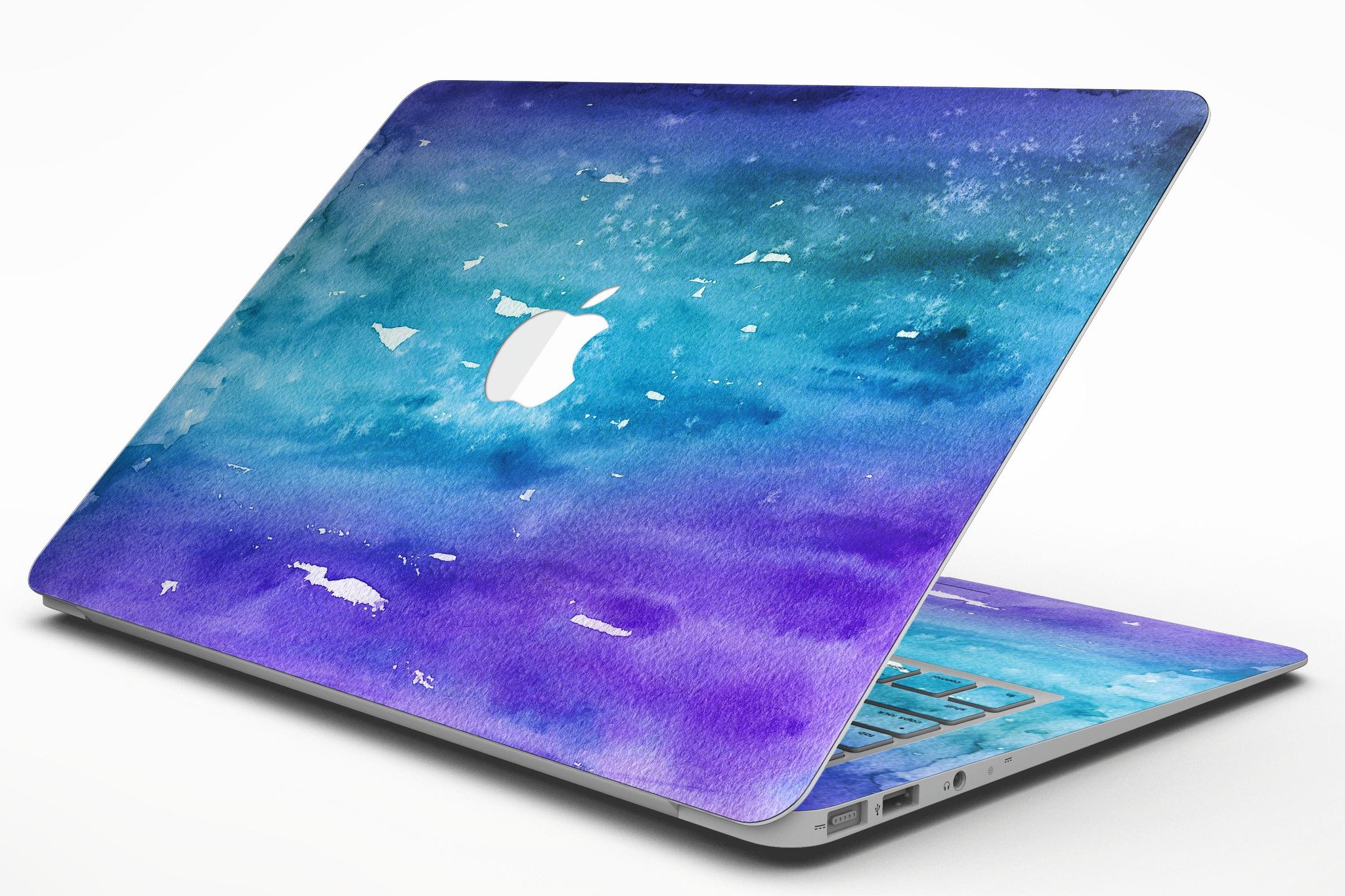 Blue 823 Absorbed Watercolor Texture MacBook Air skin, showcasing vibrant colors and a sleek design.