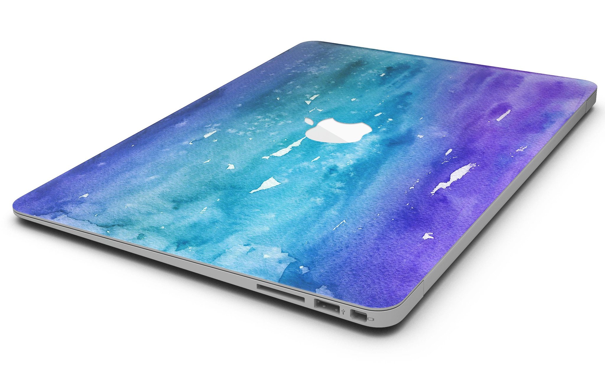 Blue 823 Absorbed Watercolor Texture MacBook Air skin, showcasing vibrant colors and a sleek design.