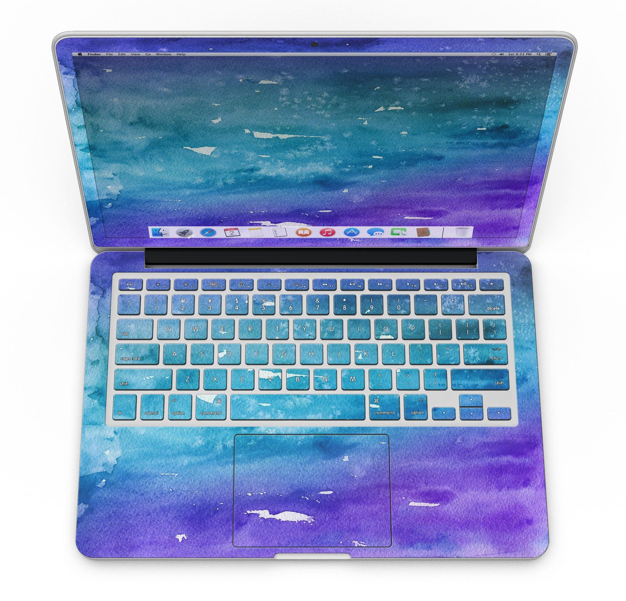 Blue 823 Absorbed Watercolor Texture skin for MacBook Pro with Retina Display, showcasing vibrant colors and a sleek design.