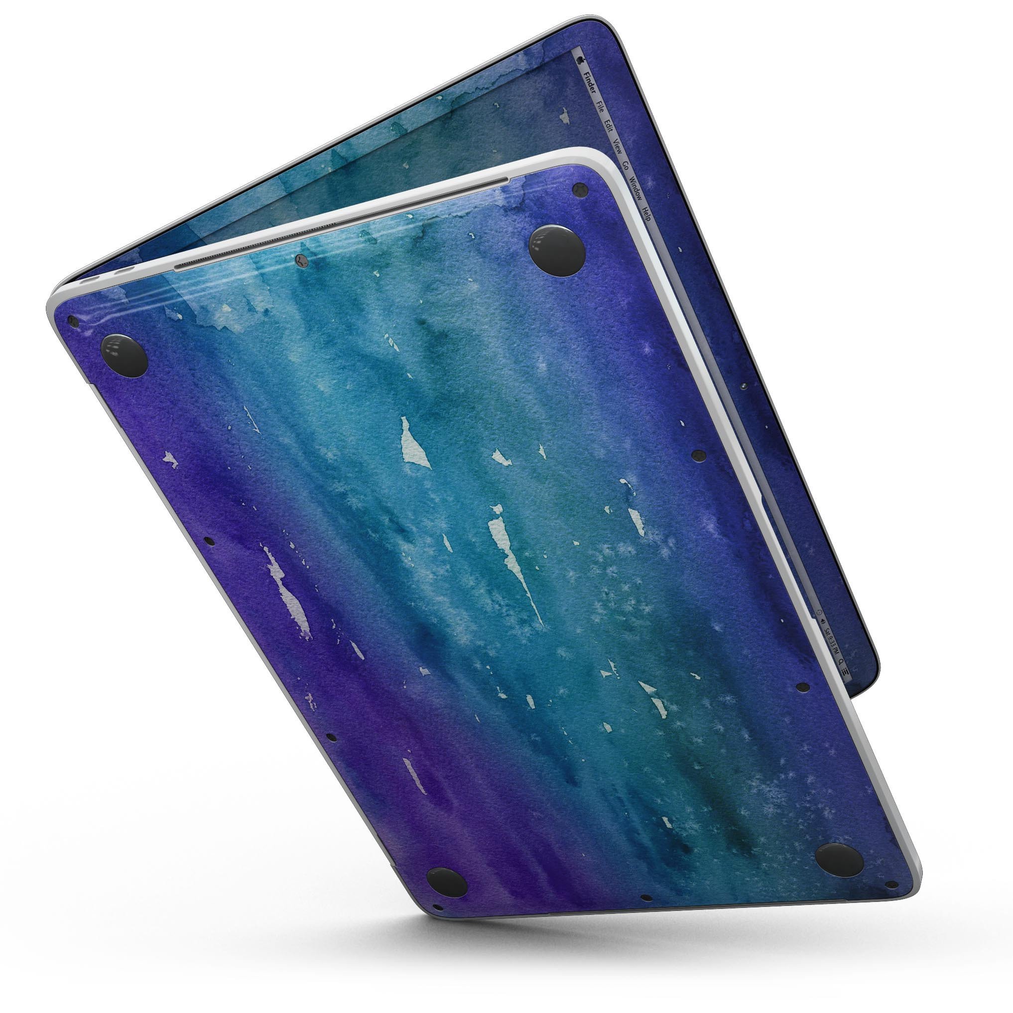 Blue 823 Absorbed Watercolor Texture skin for MacBook Pro, showcasing vibrant colors and artistic design.