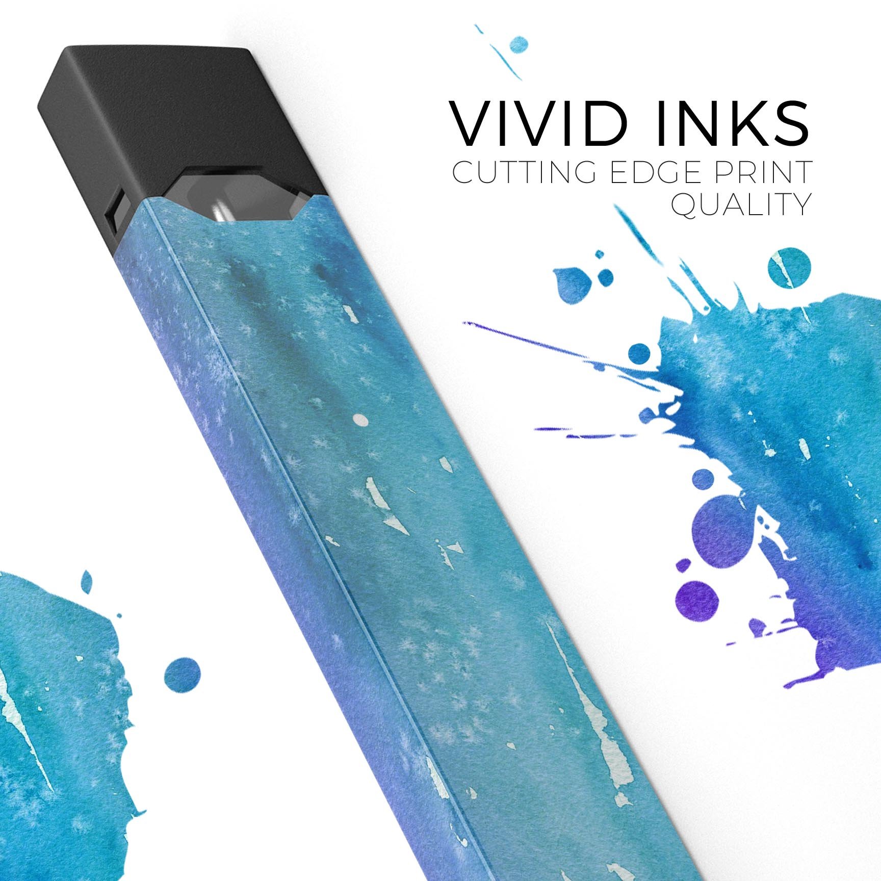 Blue 823 Absorbed Watercolor Texture decal for JUUL device, showcasing vibrant colors and a protective design.