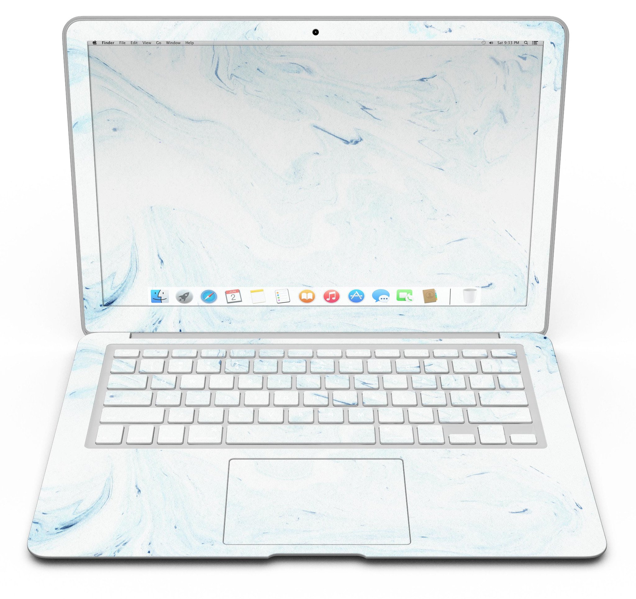 Blue 87 Textured Marble MacBook Air Skin Kit showcasing a stylish design with a textured marble finish.