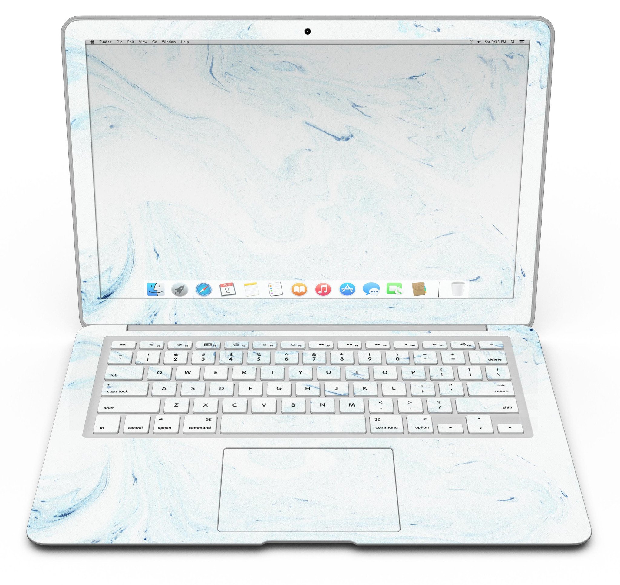 Blue 87 Textured Marble MacBook Air Skin Kit showcasing a stylish design with a textured marble finish.