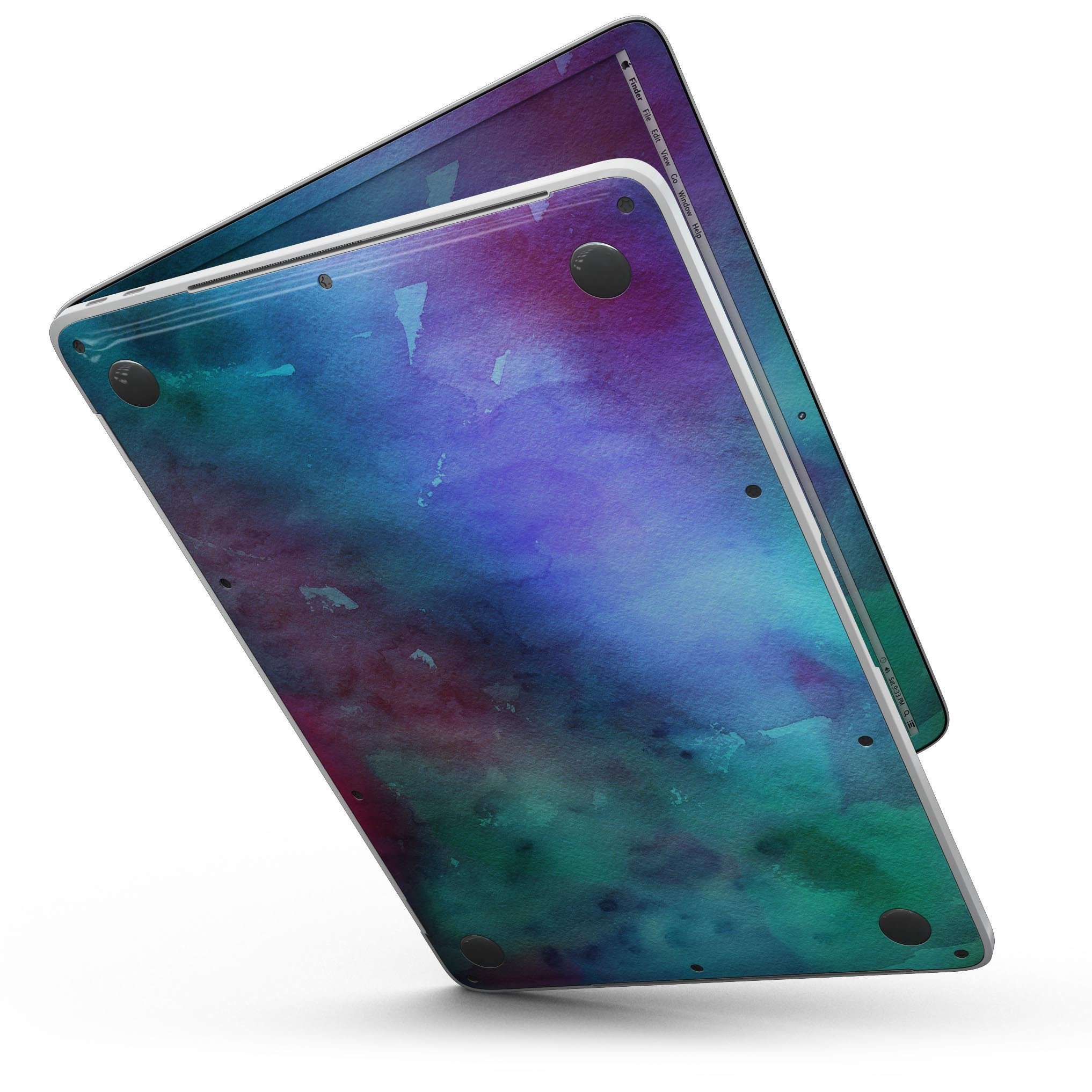 Blue 89608 Absorbed Watercolor Texture skin for 13" MacBook Pro without Touch Bar, showcasing vibrant colors and artistic design.