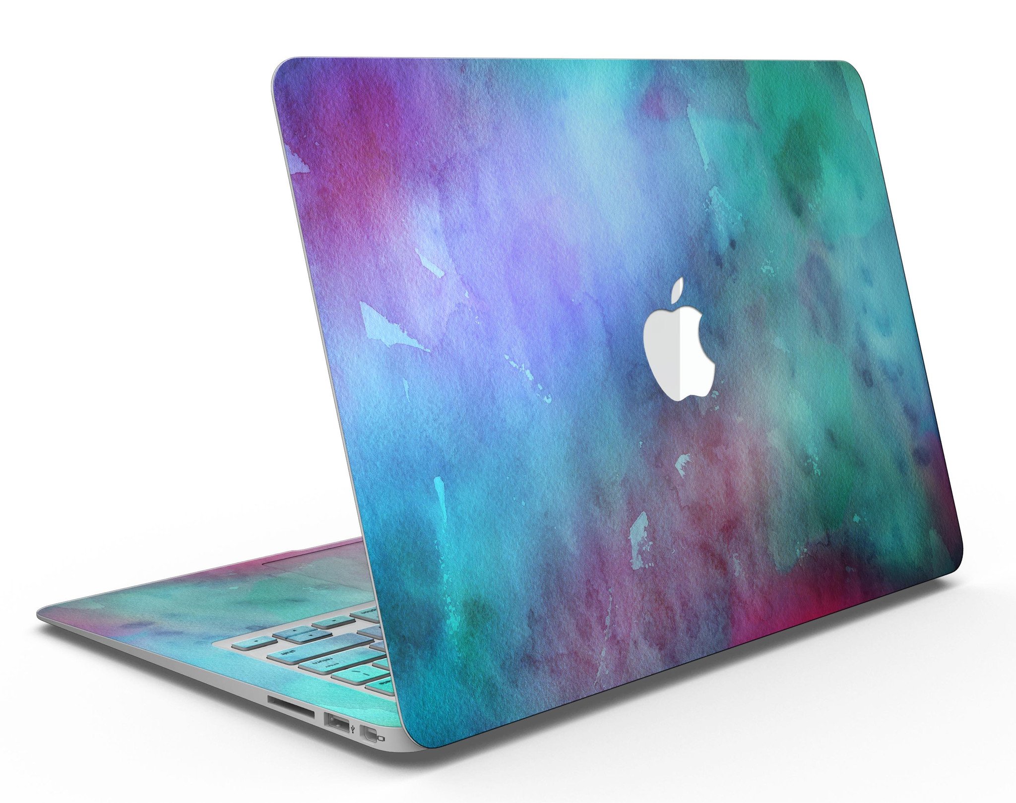 Blue 89608 Absorbed Watercolor Texture skin for MacBook Air, showcasing vibrant watercolor design on a sleek device.