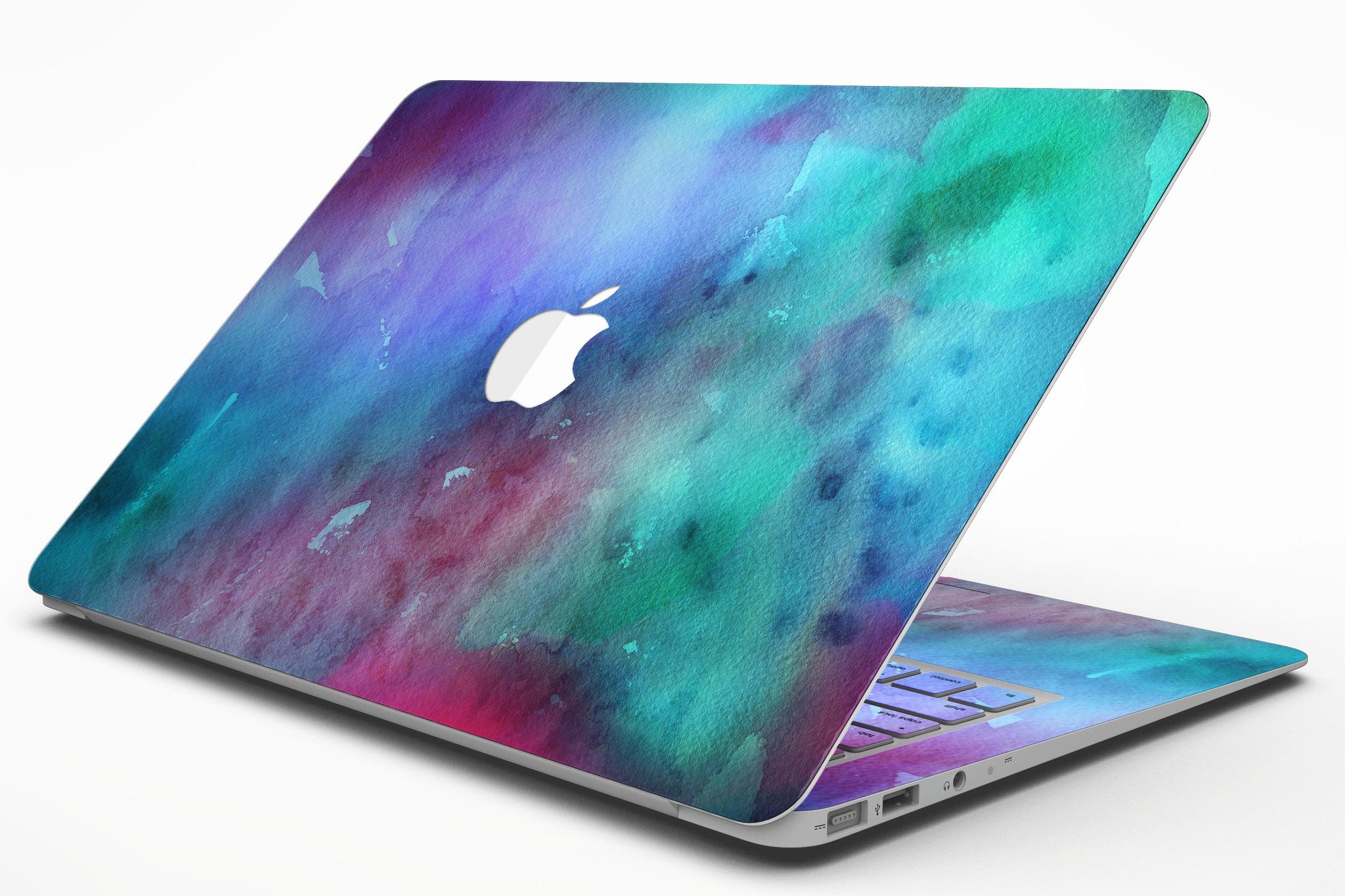 Blue 89608 Absorbed Watercolor Texture skin for MacBook Air, showcasing vibrant watercolor design on a sleek device.