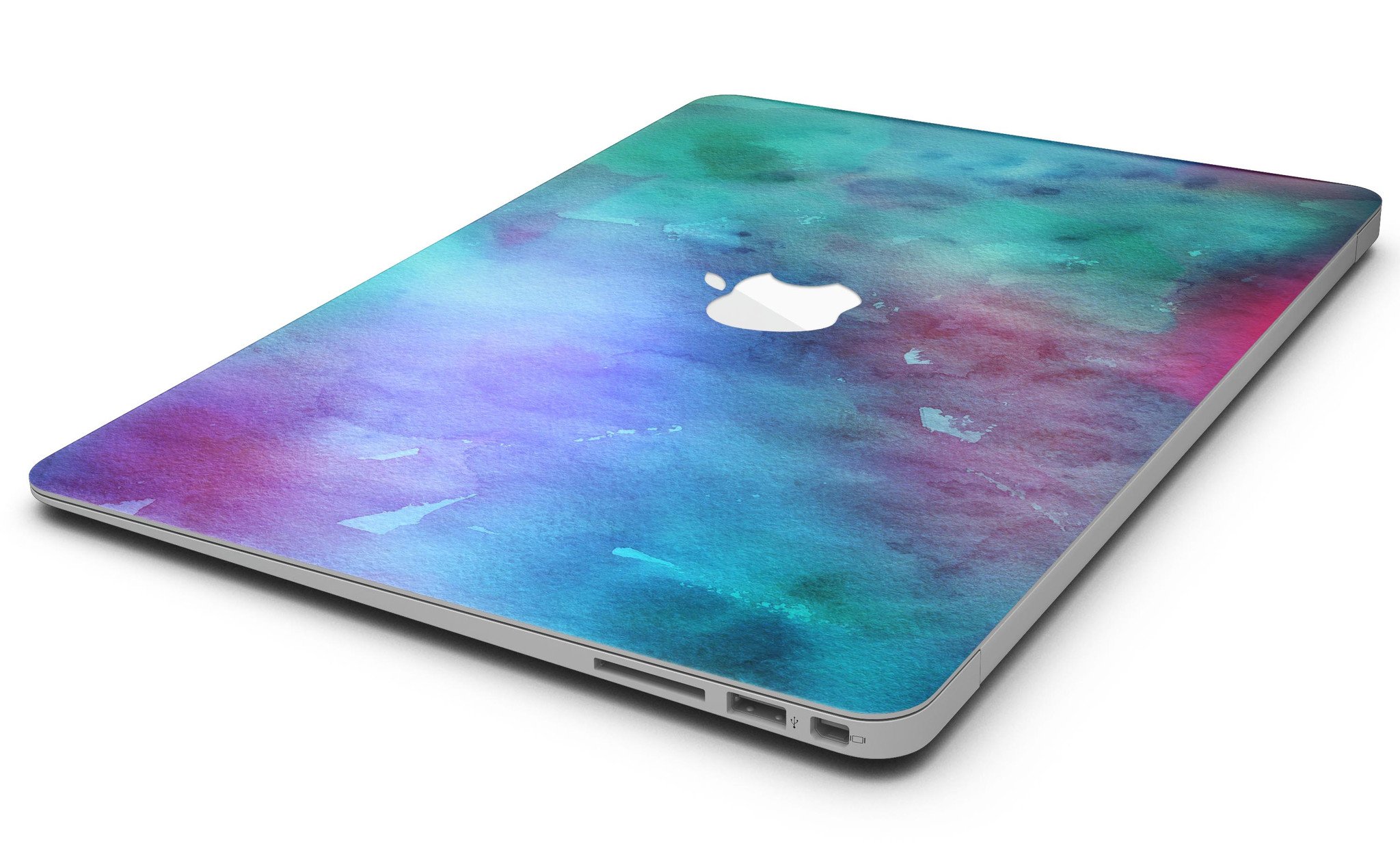 Blue 89608 Absorbed Watercolor Texture skin for MacBook Air, showcasing vibrant watercolor design on a sleek device.