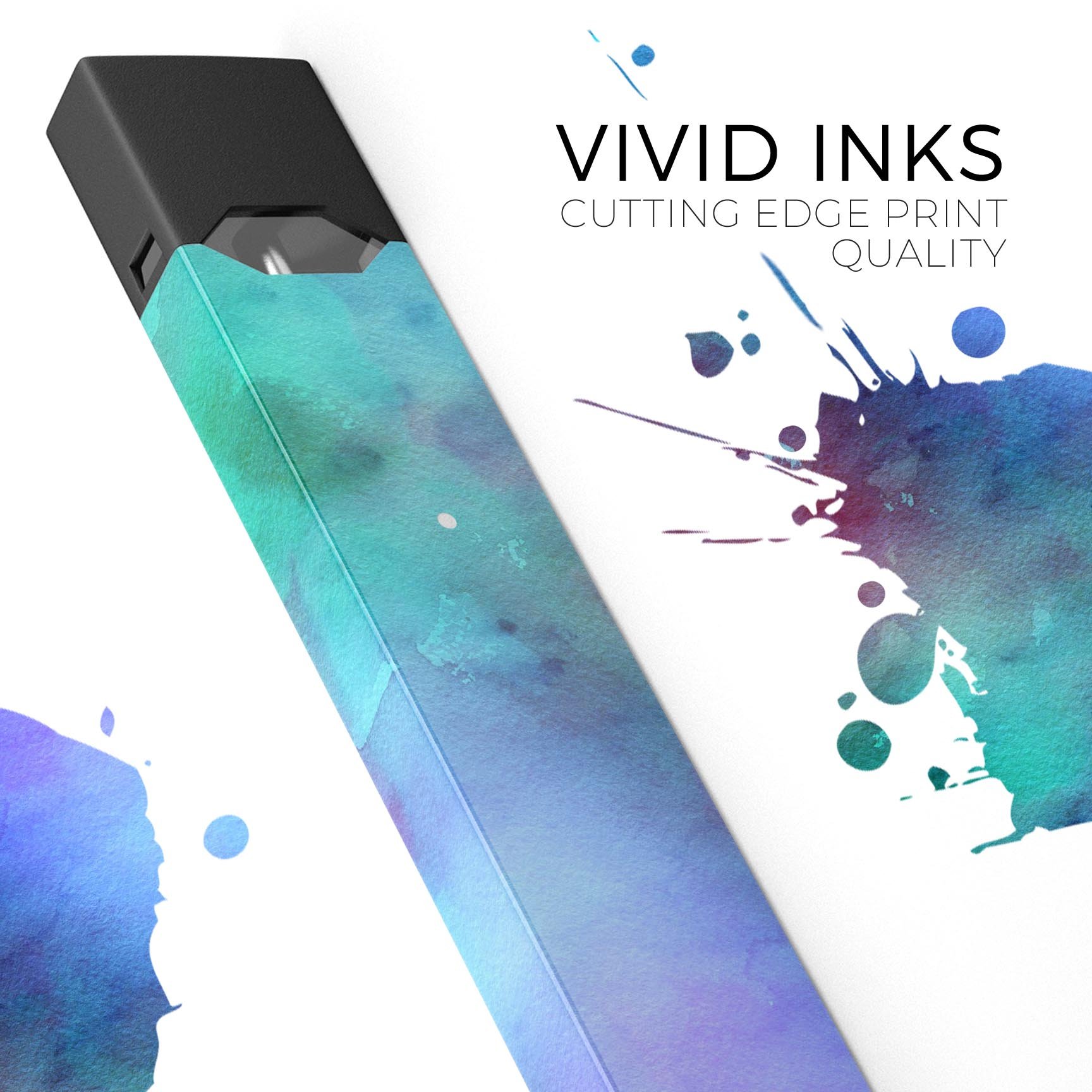 Blue 89608 Absorbed Watercolor Texture decal for JUUL device, showcasing vibrant colors and a protective finish.