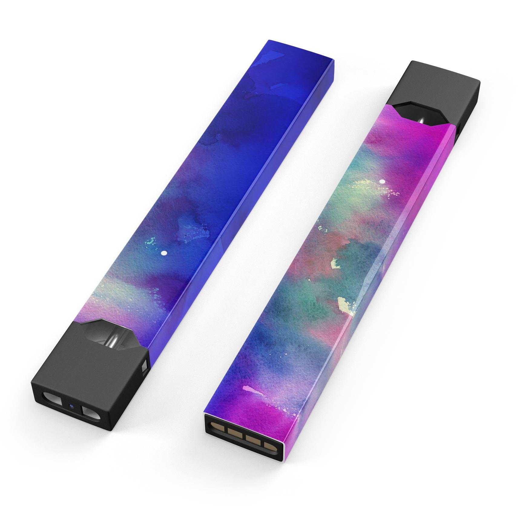 Blue 97 Absorbed Watercolor Texture decal for JUUL vaping device, showcasing vibrant colors and a protective design.